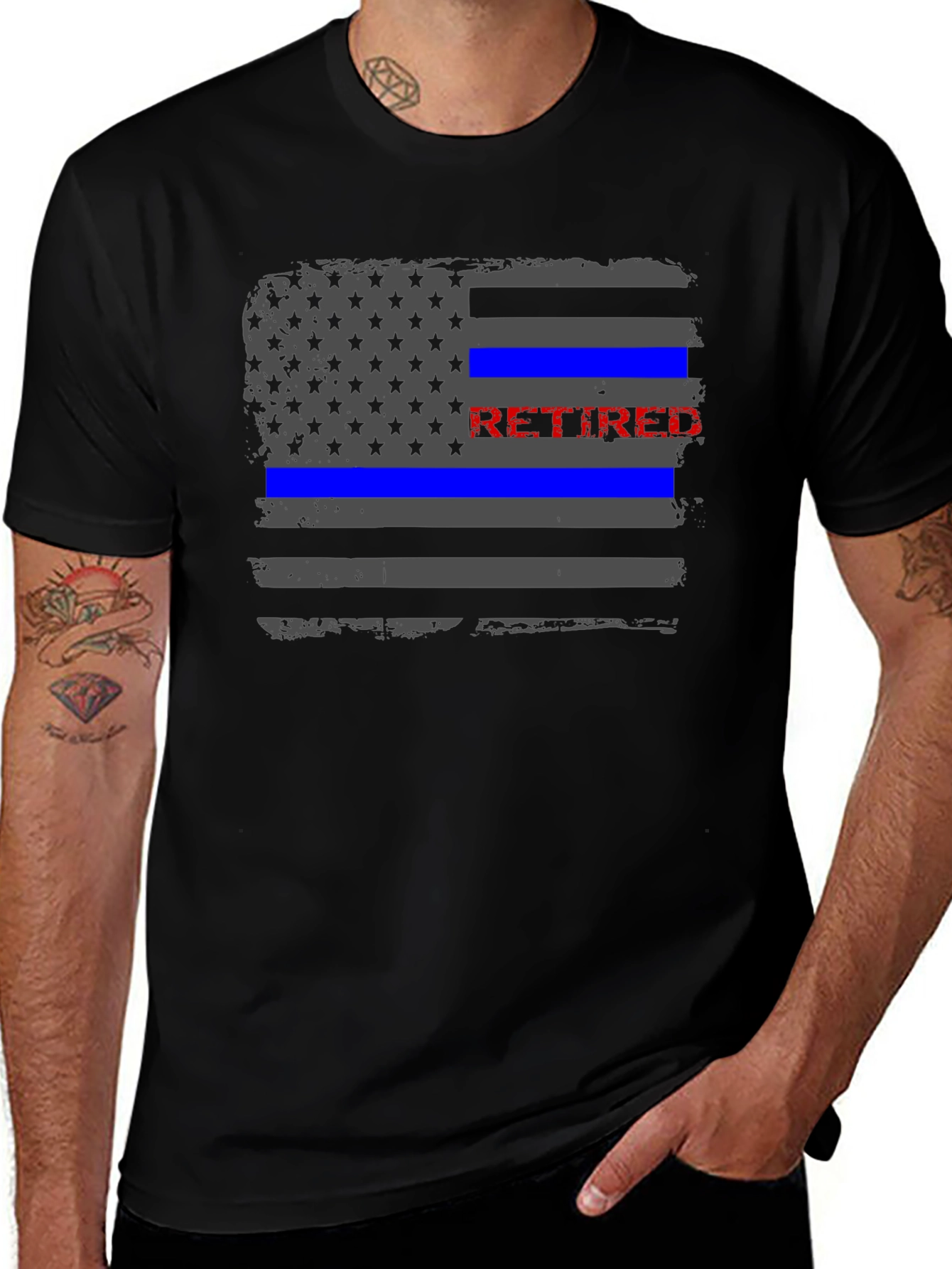Retired Police Officer Thin Blue Line Flag T-Shirt