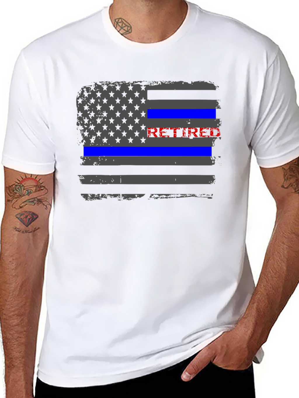 Retired Police Officer Thin Blue Line Flag T-Shirt