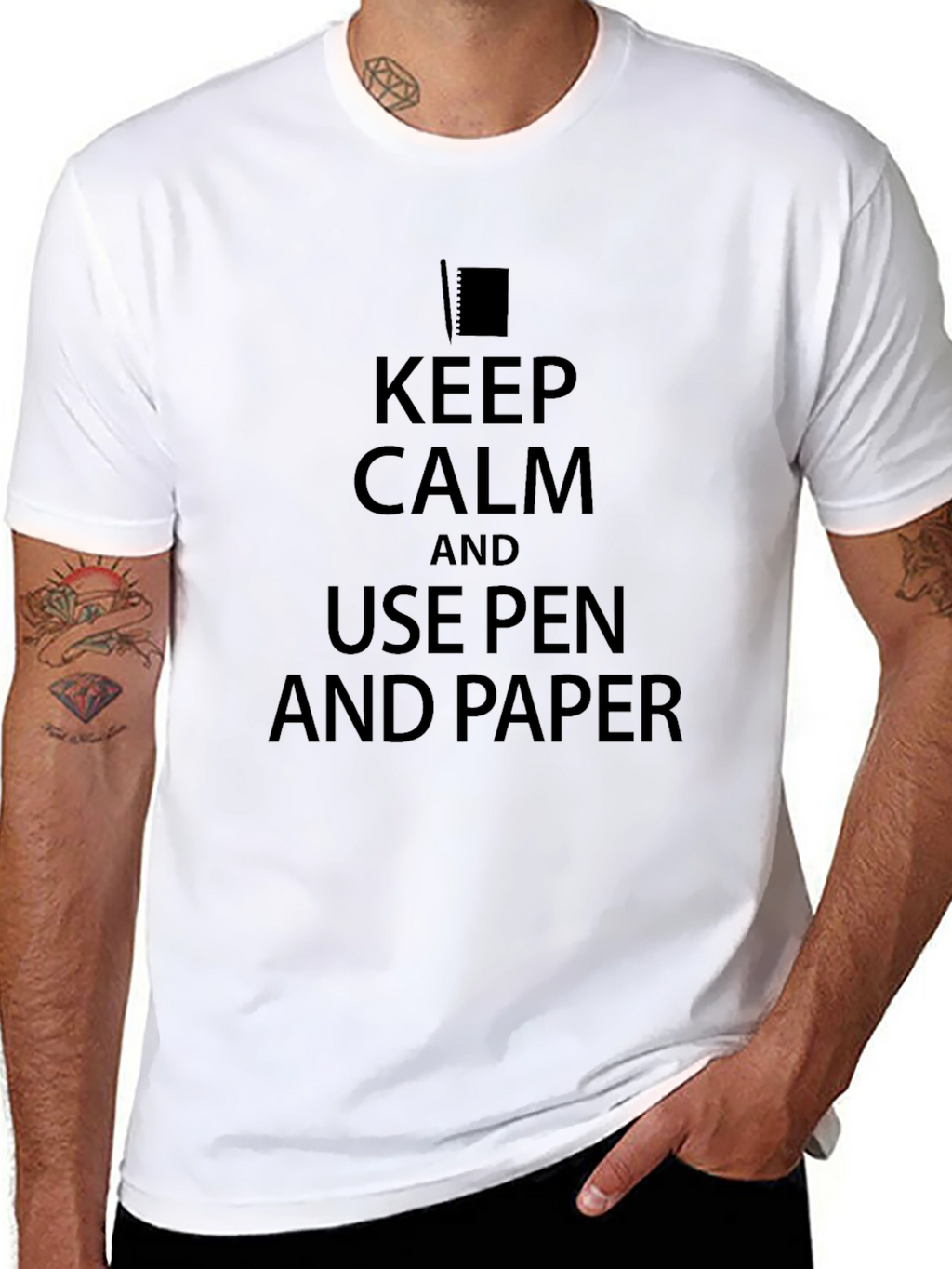 Keep Calm Use Pen and Paper Black T-Shirt