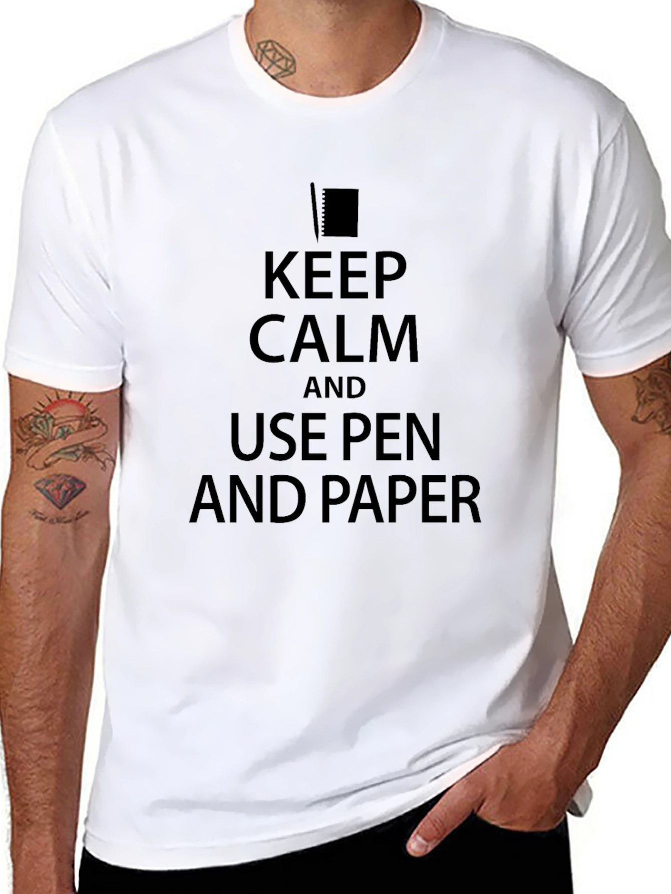 Keep Calm Use Pen and Paper Black T-Shirt