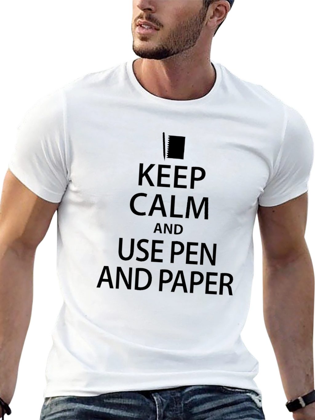 Keep Calm Use Pen and Paper Black T-Shirt