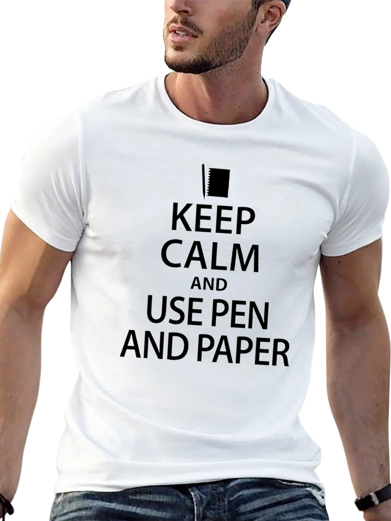 Keep Calm Use Pen and Paper Black T-Shirt