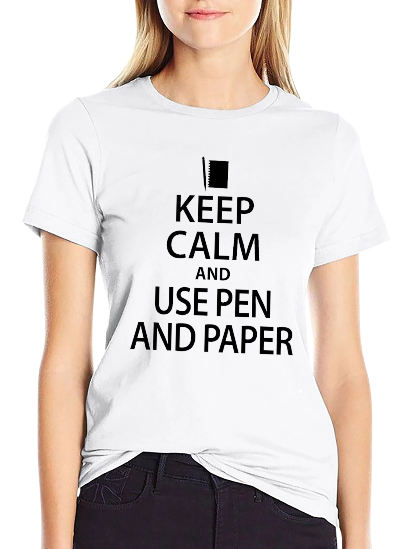 Keep Calm Use Pen and Paper Black T-Shirt