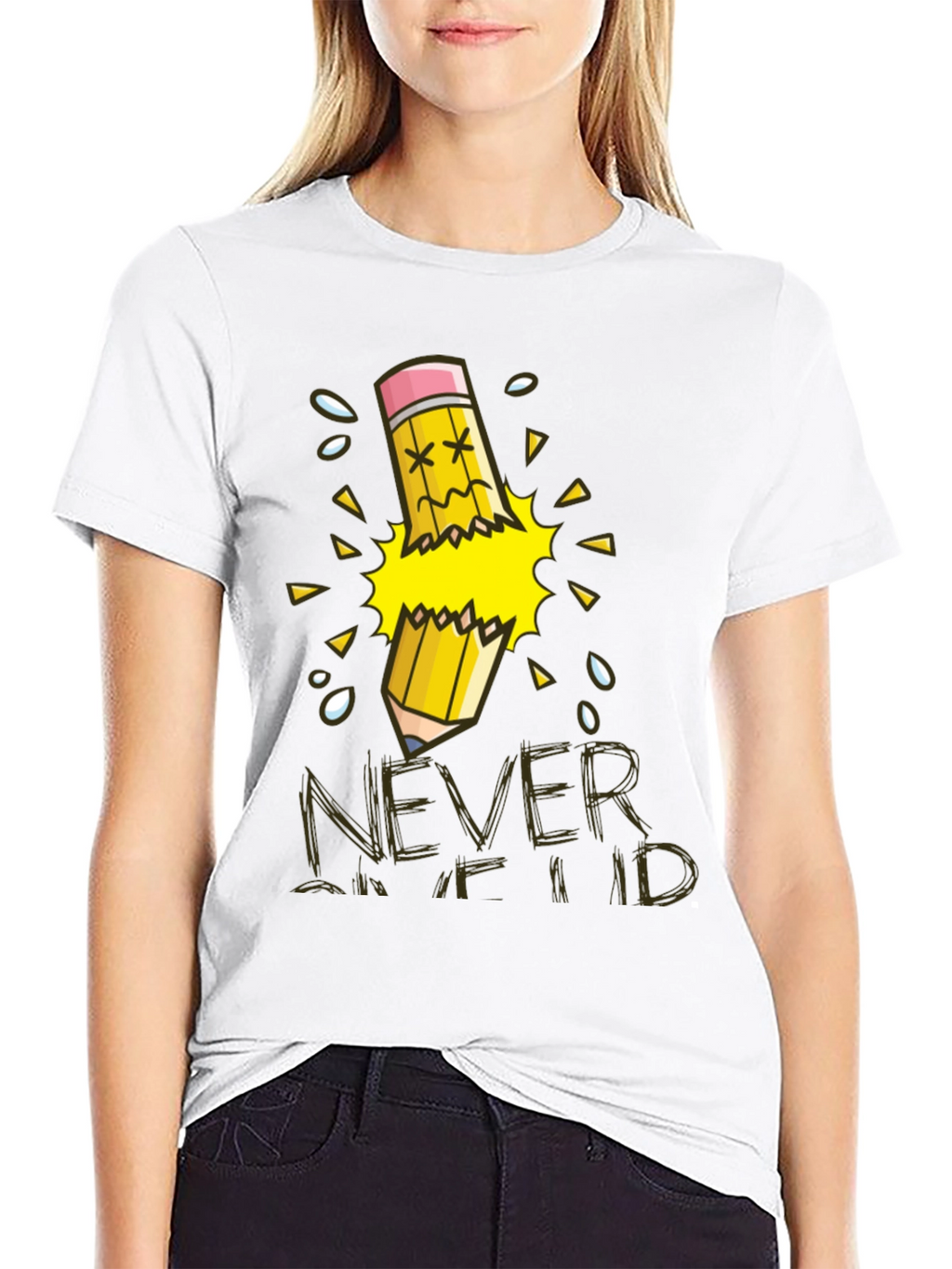 Never Give Up T-Shirt Broken Pencil Design