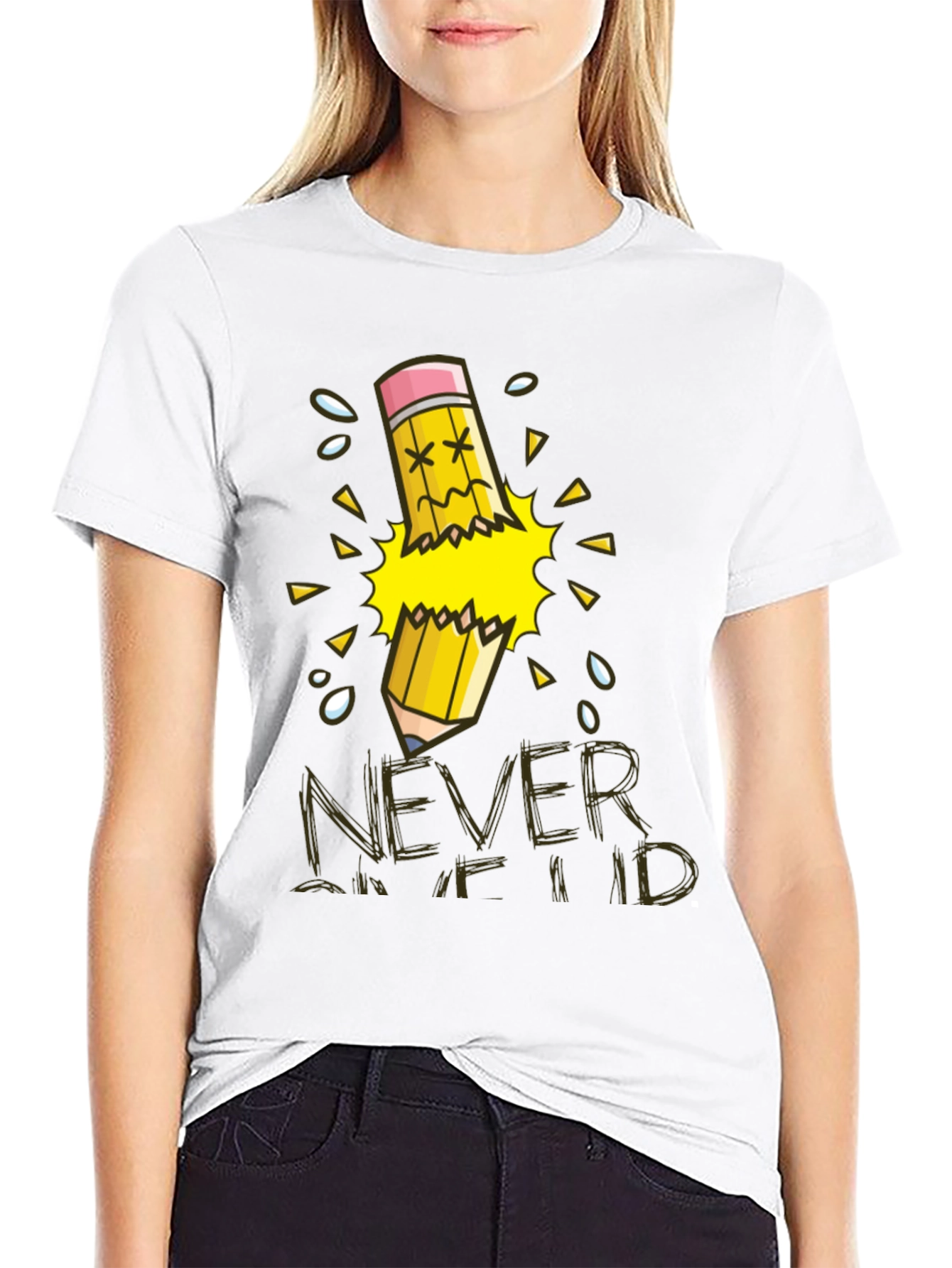 Never Give Up T-Shirt Broken Pencil Design