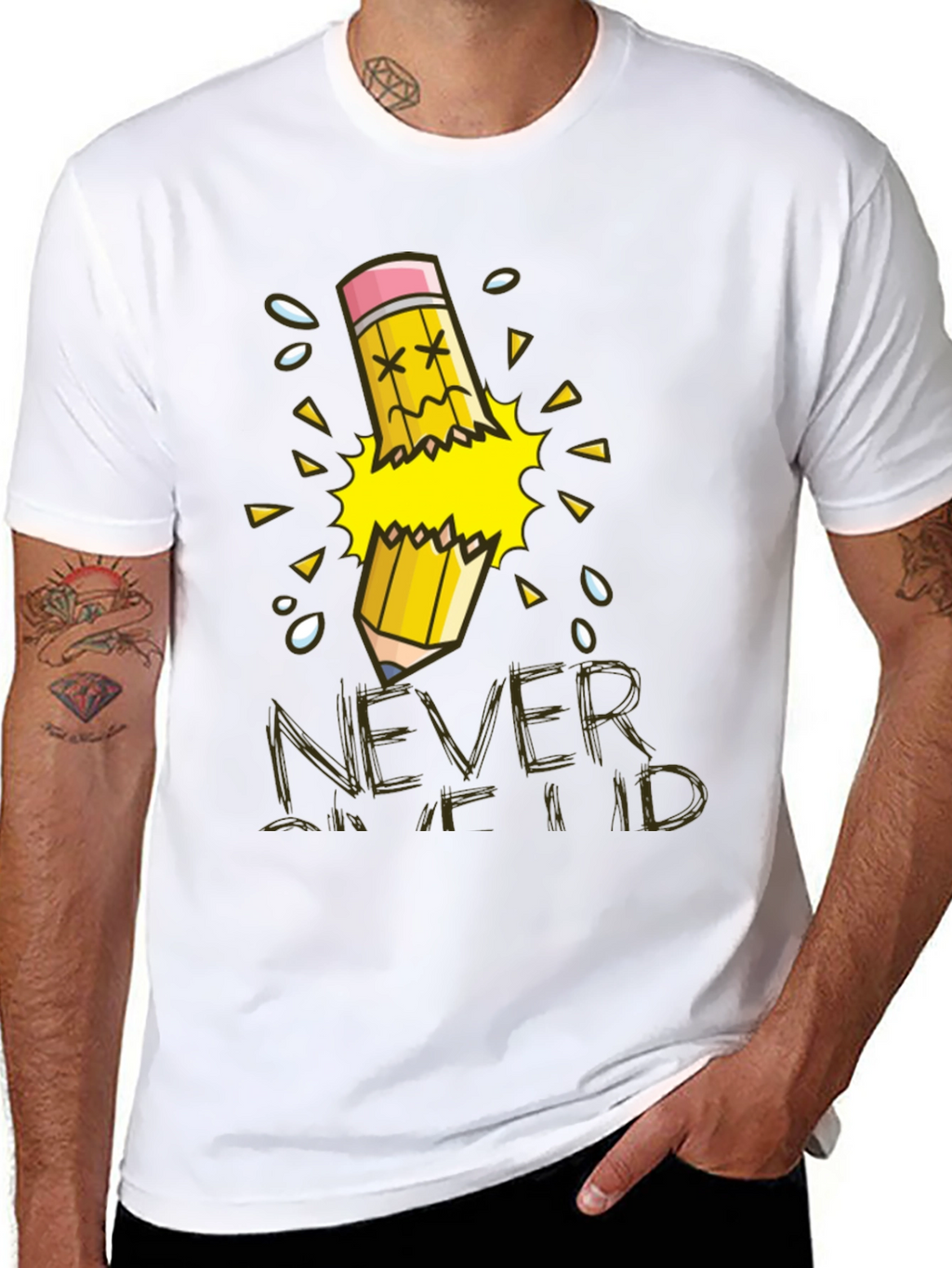 Never Give Up T-Shirt Broken Pencil Design