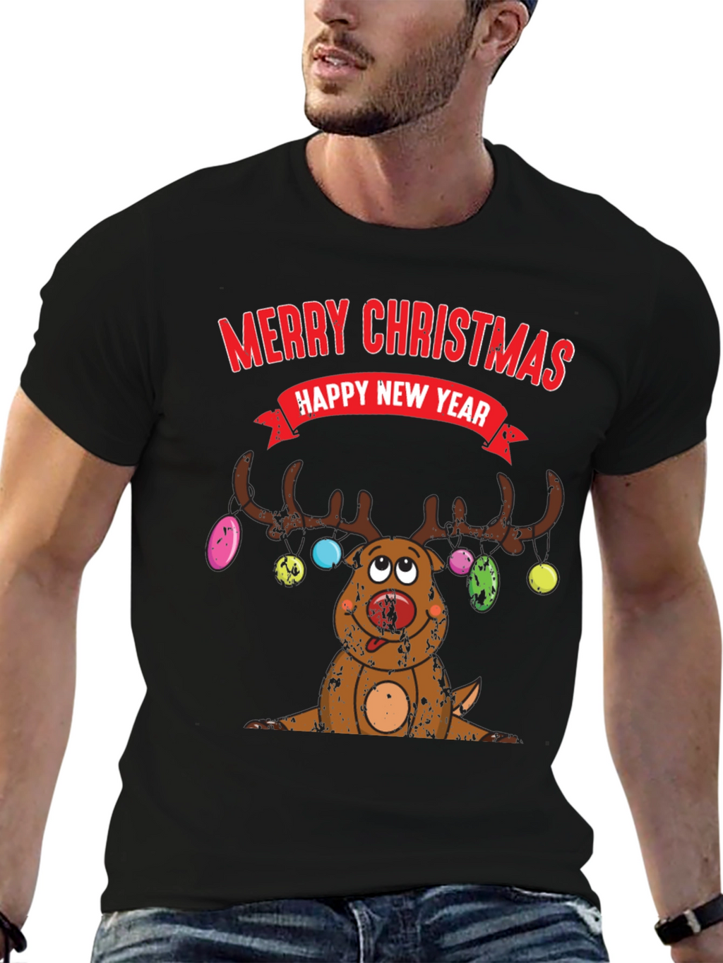 Funny Christmas Reindeer Graphic T-Shirt