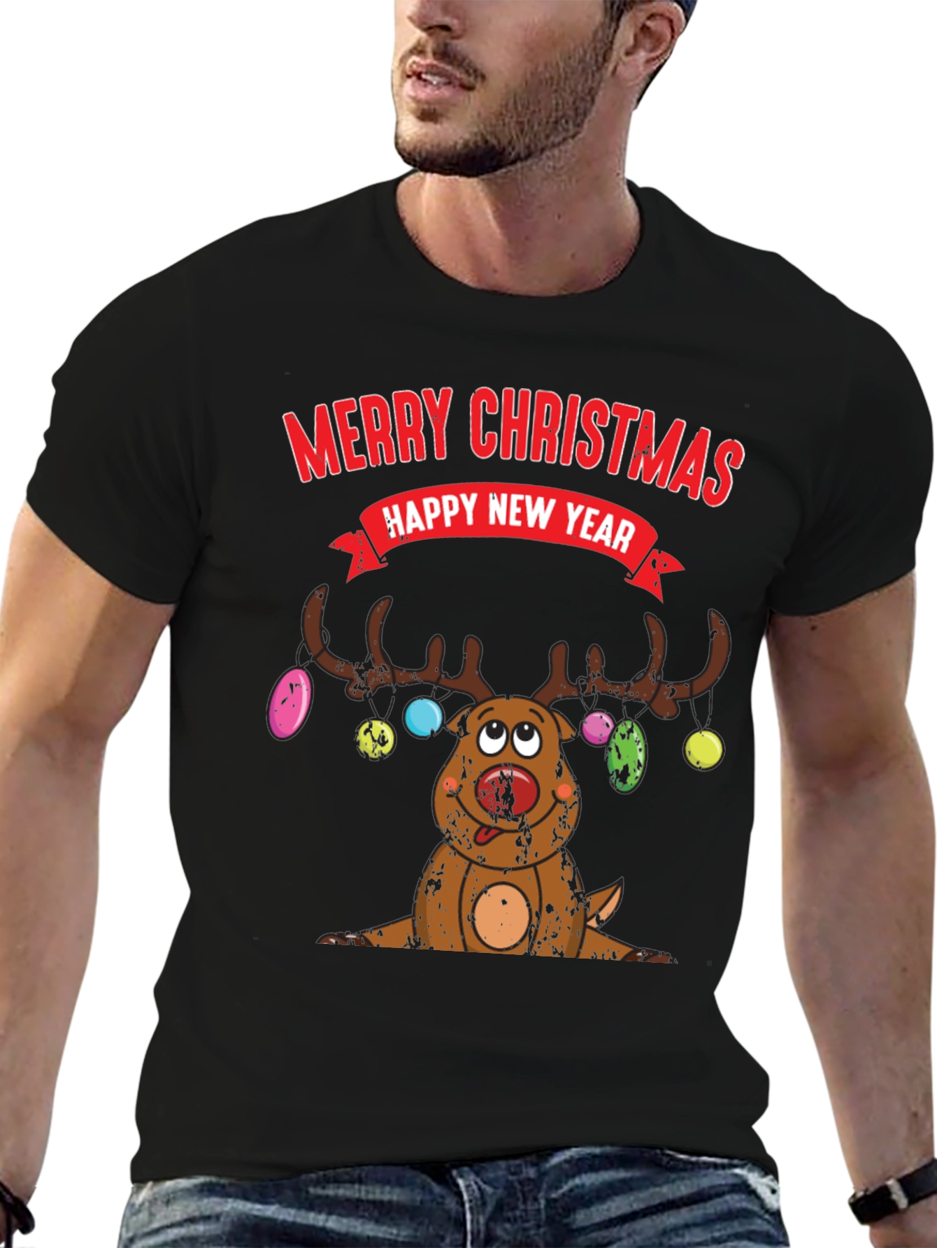 Funny Christmas Reindeer Graphic T-Shirt