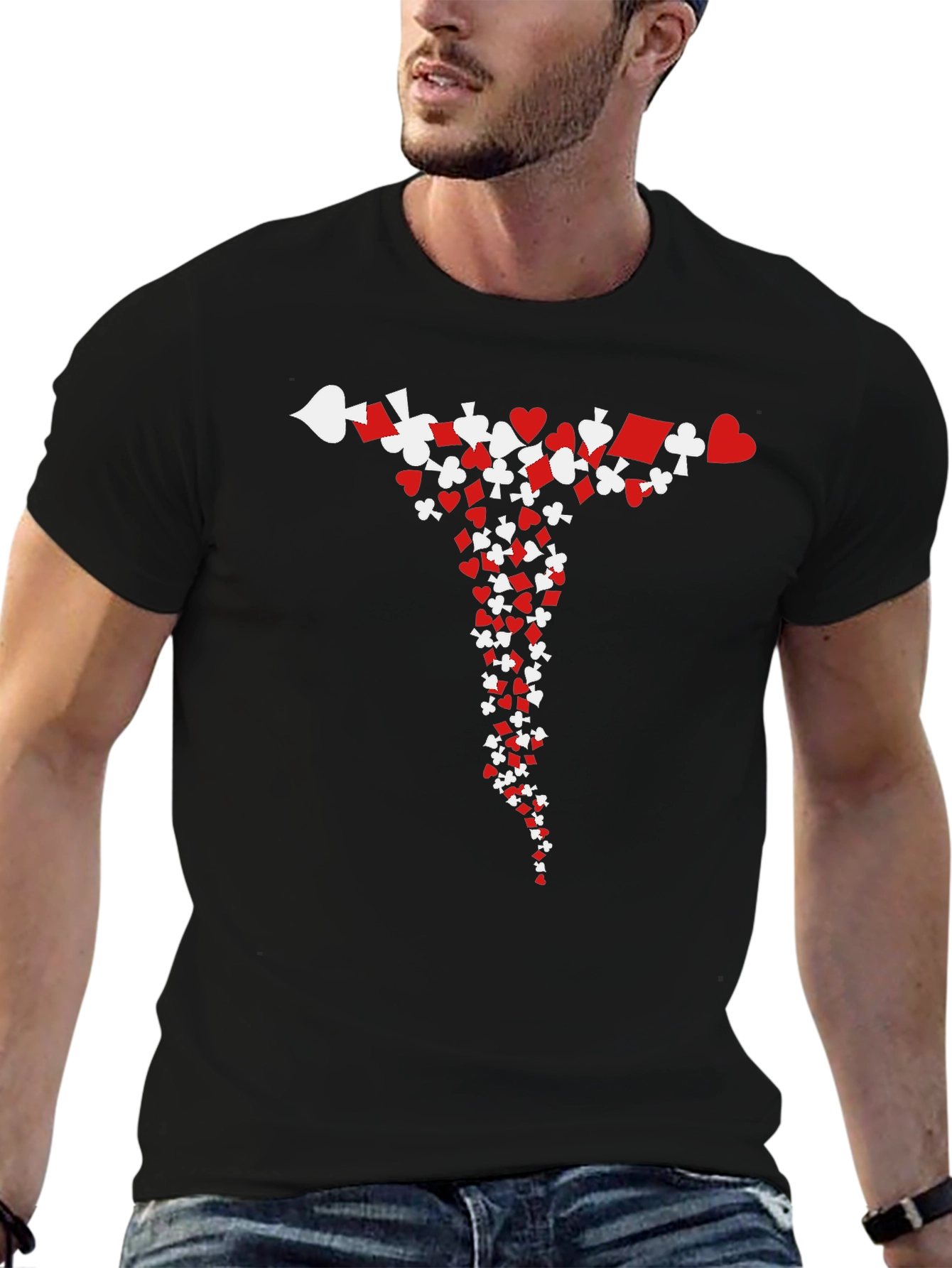 Card Suit Cascade T-Shirt - Black Cotton Tee