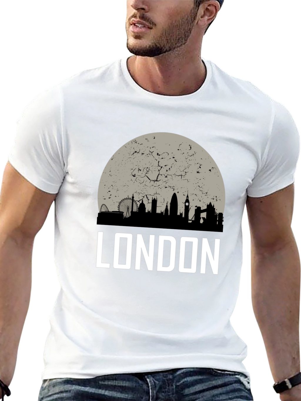London Skyline Graphic Tee - Black Cotton T-Shirt