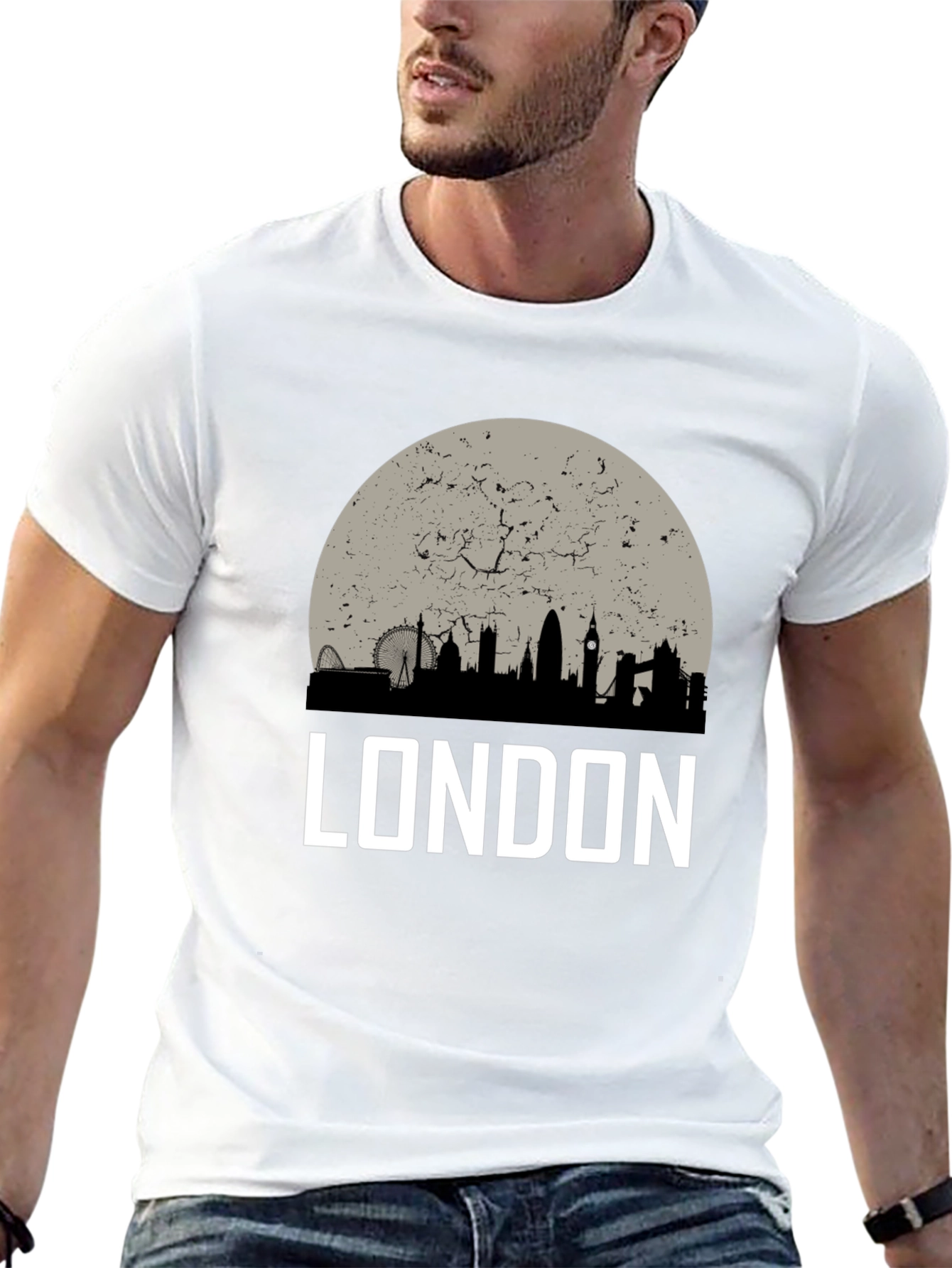 London Skyline Graphic Tee - Black Cotton T-Shirt