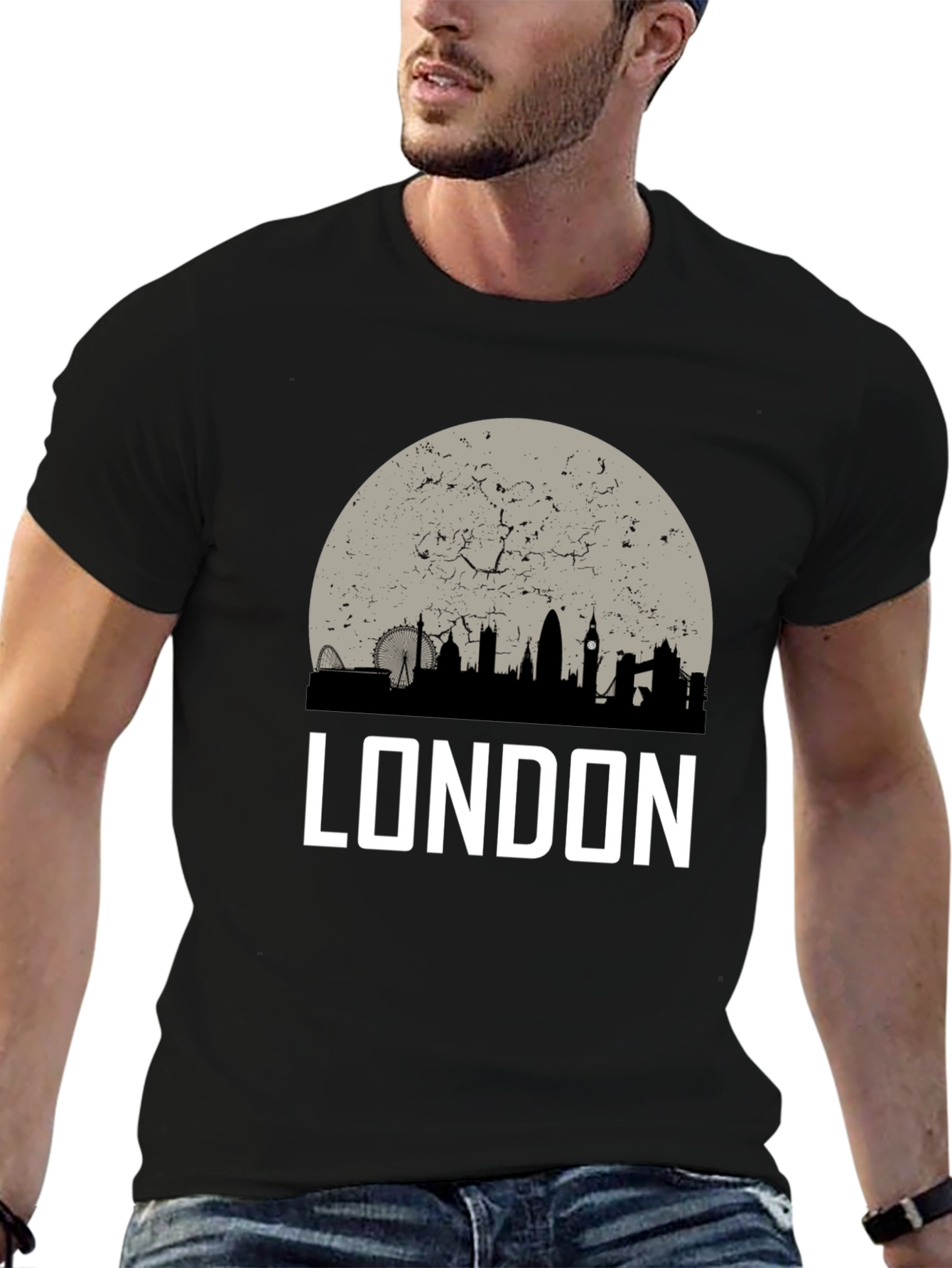 London Skyline Graphic Tee - Black Cotton T-Shirt