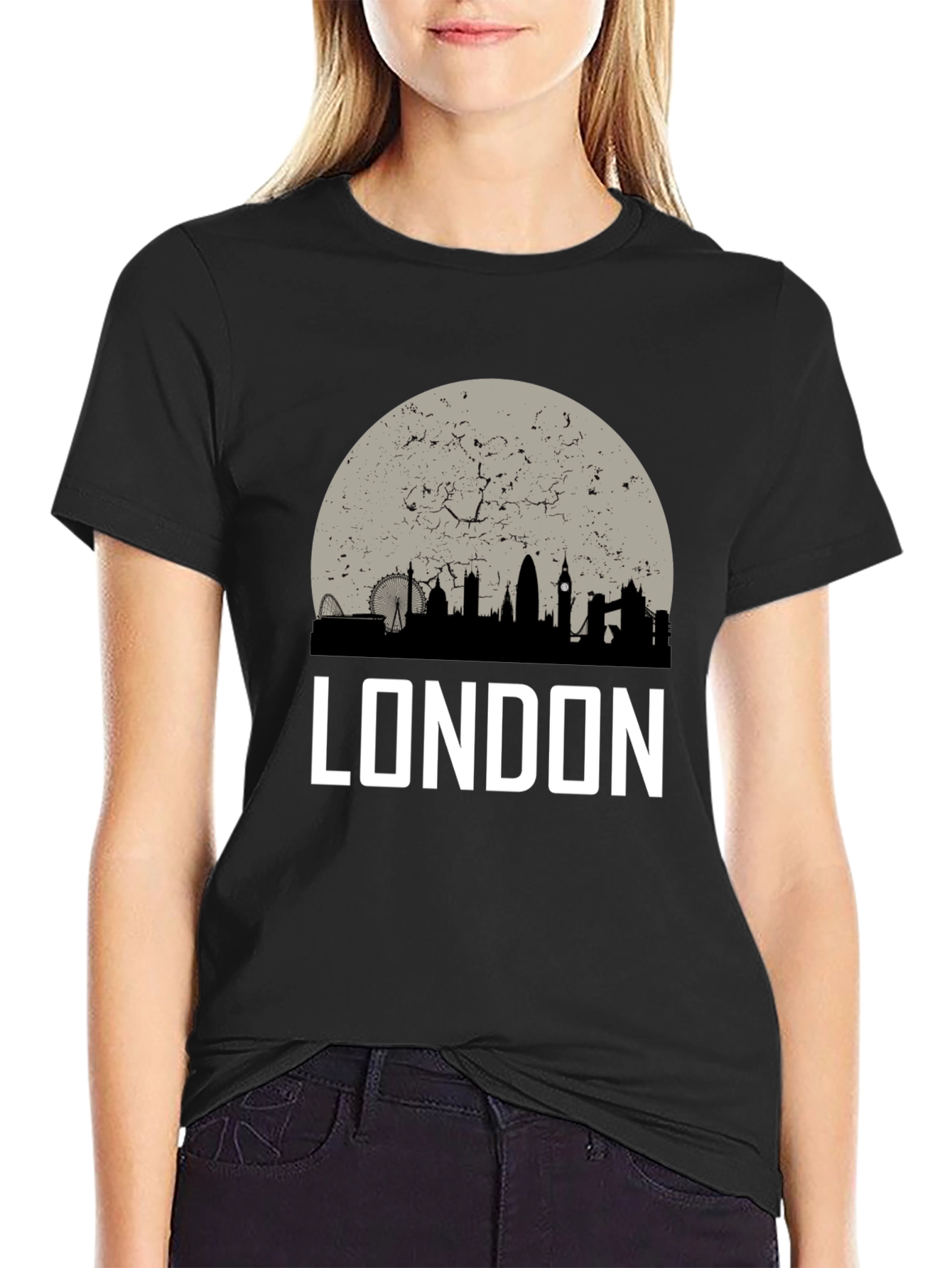 London Skyline Graphic Tee - Black Cotton T-Shirt