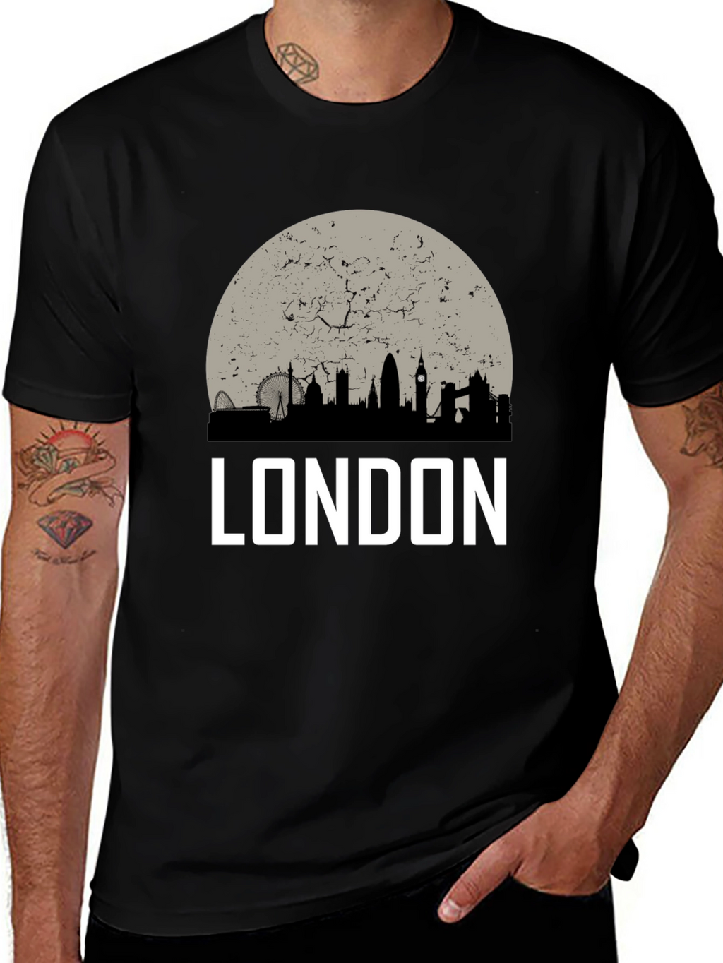 London Skyline Graphic Tee - Black Cotton T-Shirt