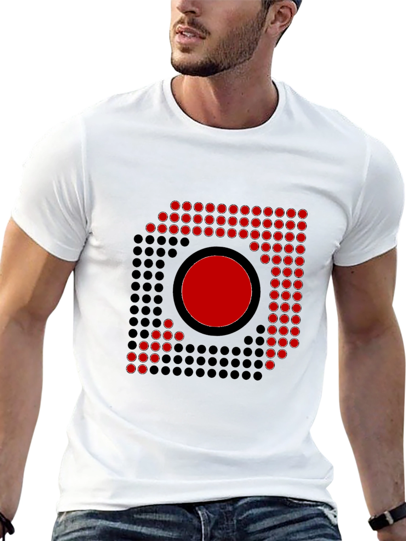 Abstract Graphic Tee - Red Circle Dot Design