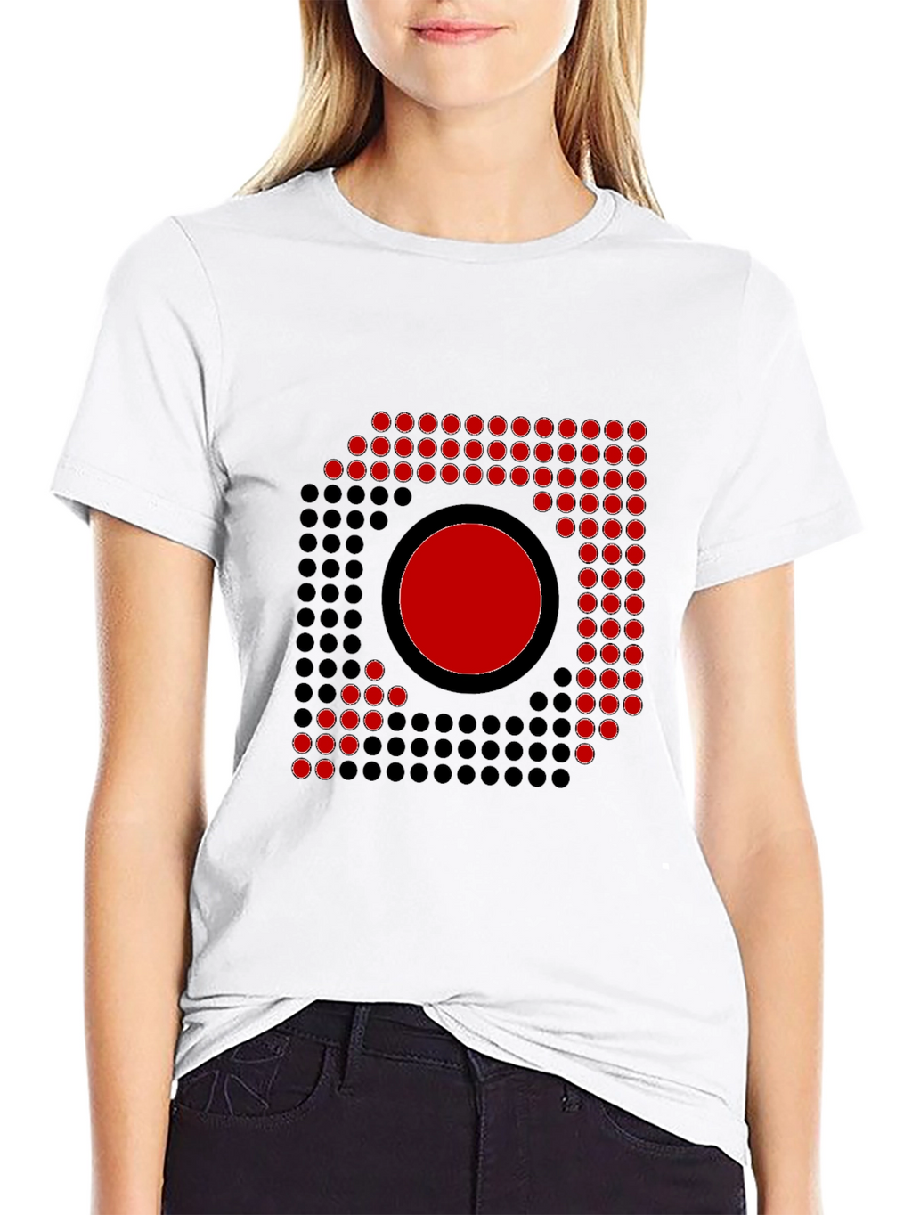 Abstract Graphic Tee - Red Circle Dot Design