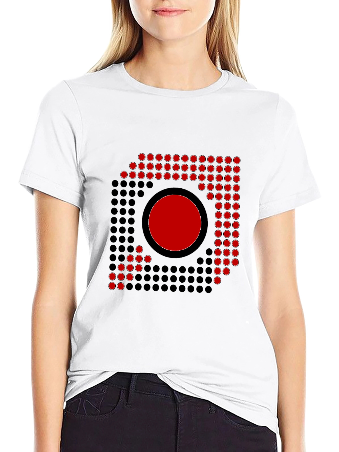 Abstract Graphic Tee - Red Circle Dot Design