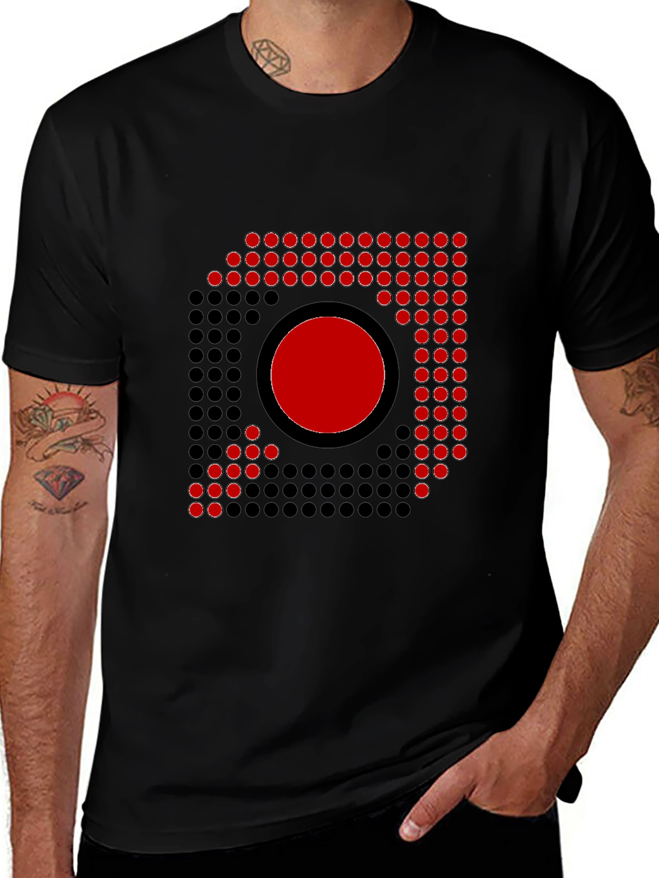 Abstract Graphic Tee - Red Circle Dot Design
