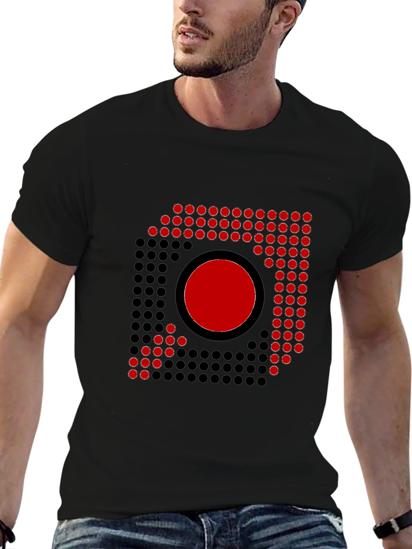 Abstract Graphic Tee - Red Circle Dot Design