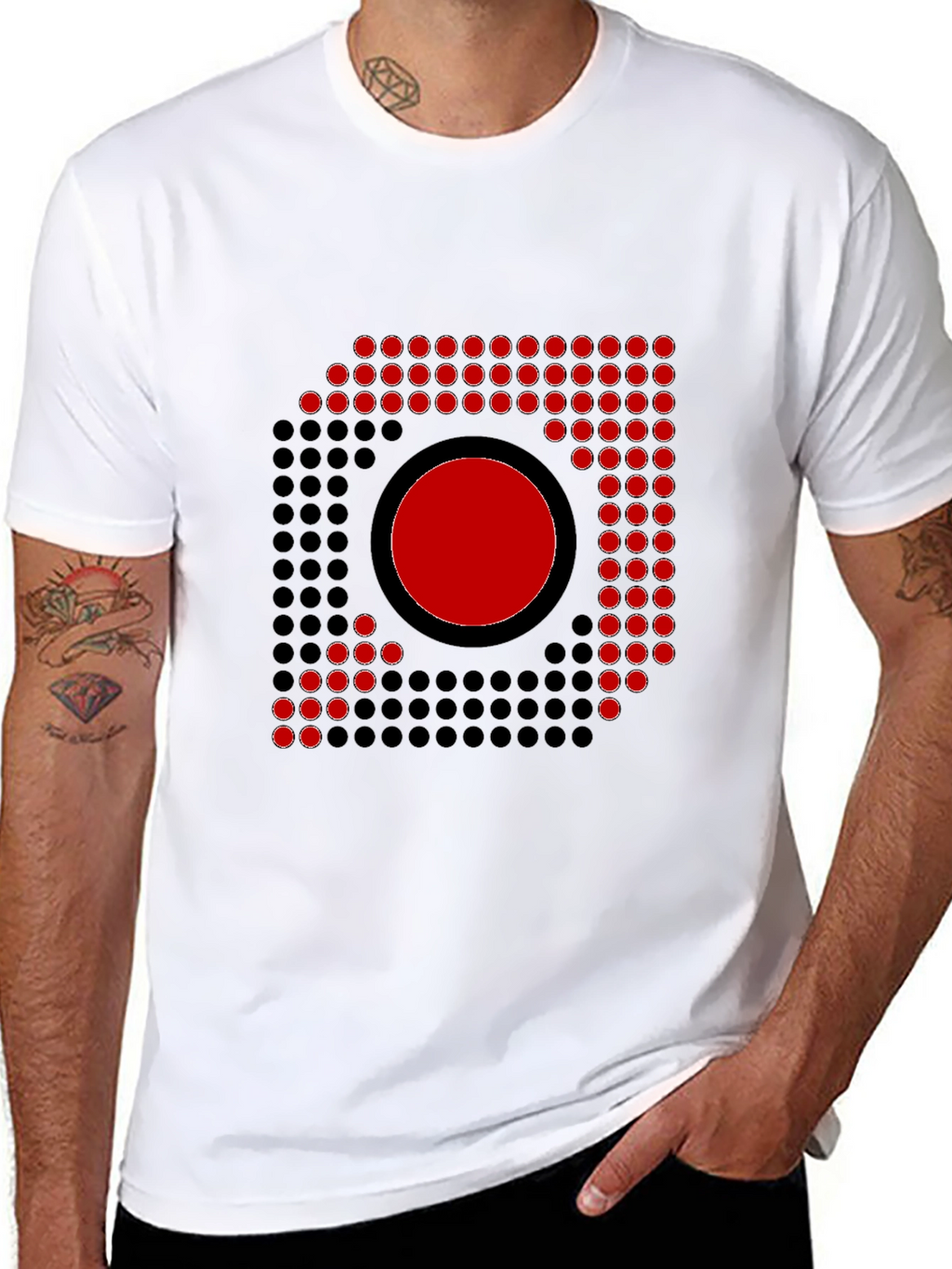 Abstract Graphic Tee - Red Circle Dot Design