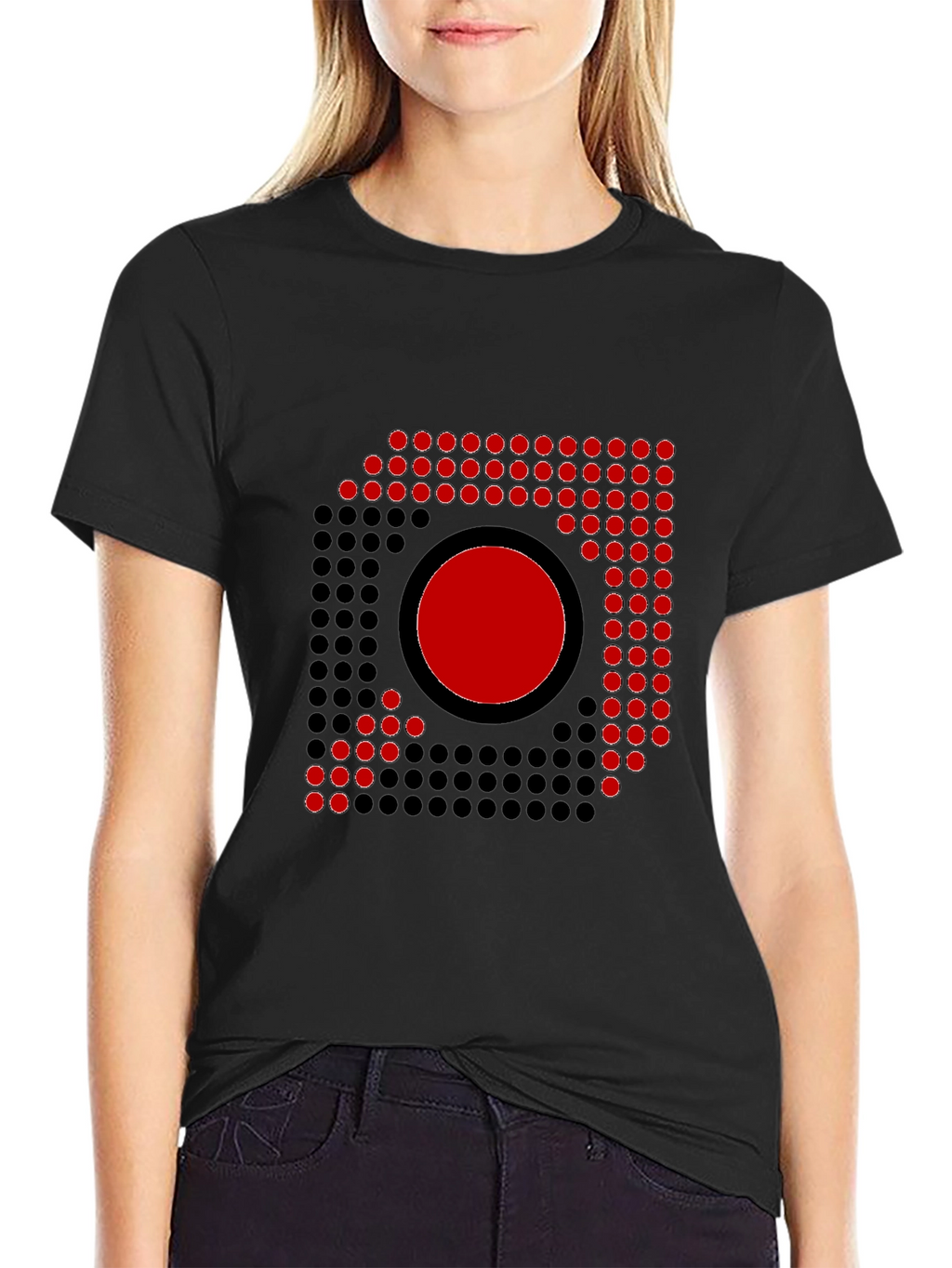 Abstract Graphic Tee - Red Circle Dot Design