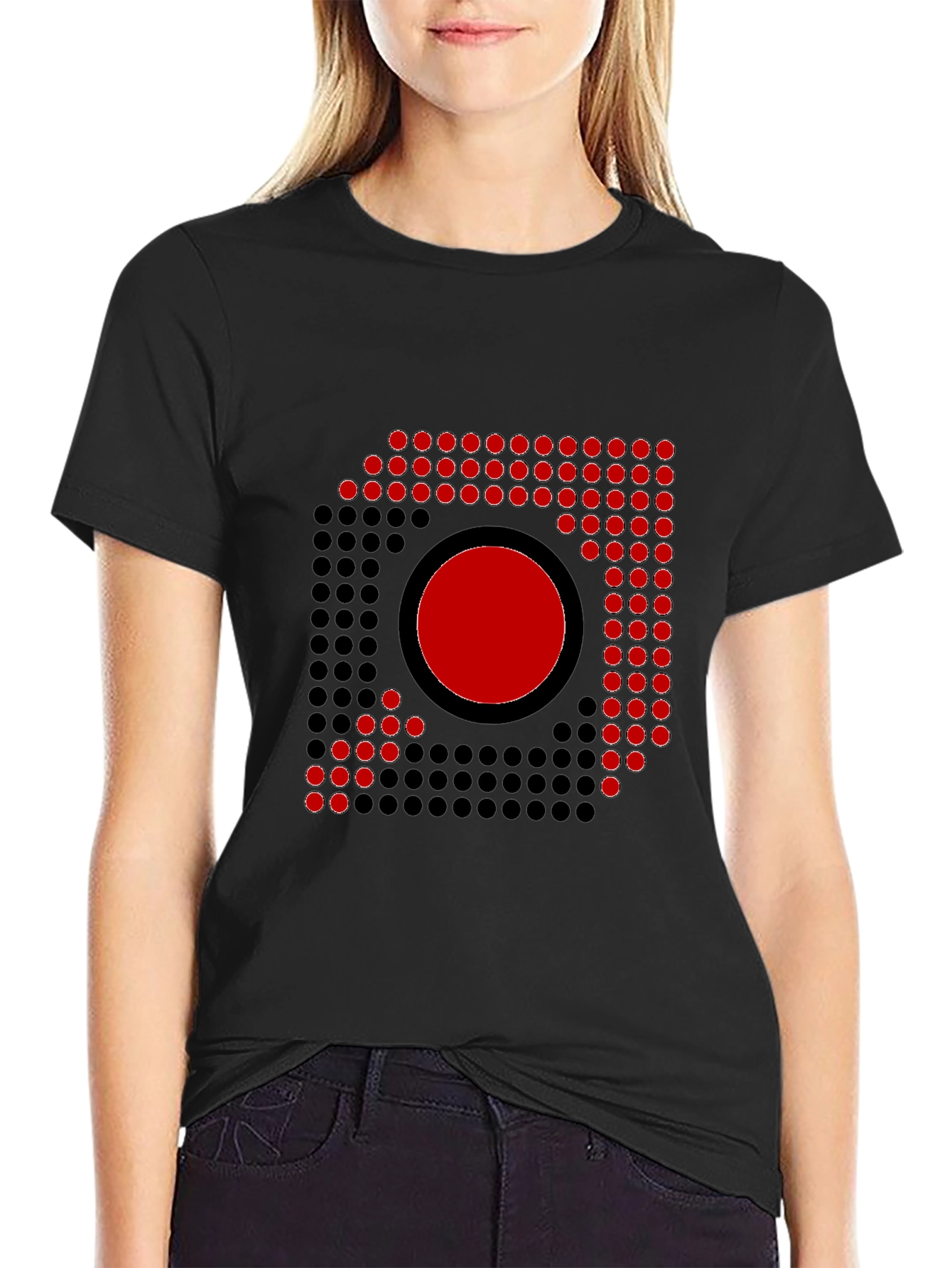 Abstract Graphic Tee - Red Circle Dot Design