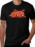 Cartoon Cat Graphic Tee - Relaxed Fit Black T-Shirt