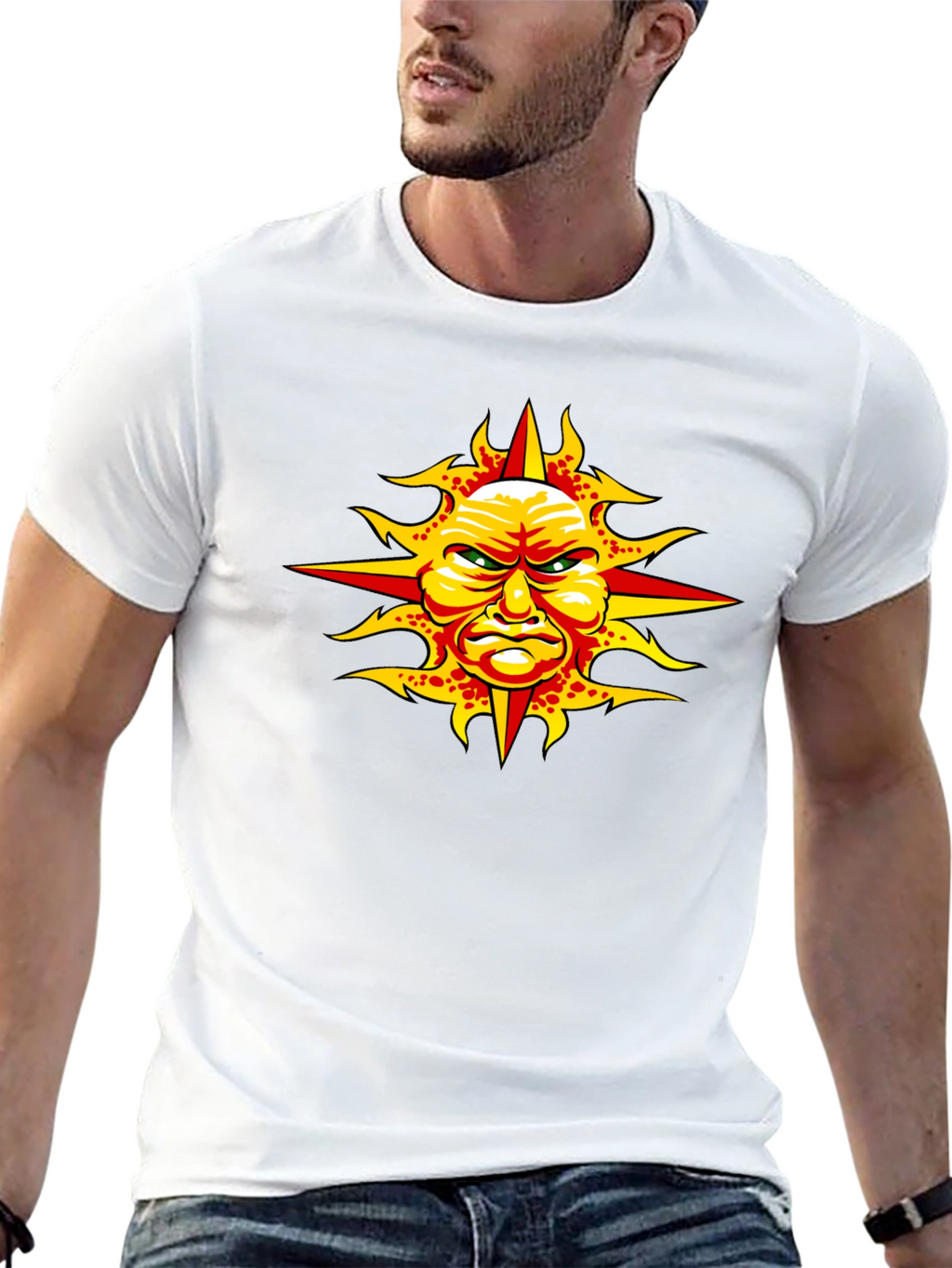 Angry Sun Graphic Tee - Unique Design Black T-Shirt