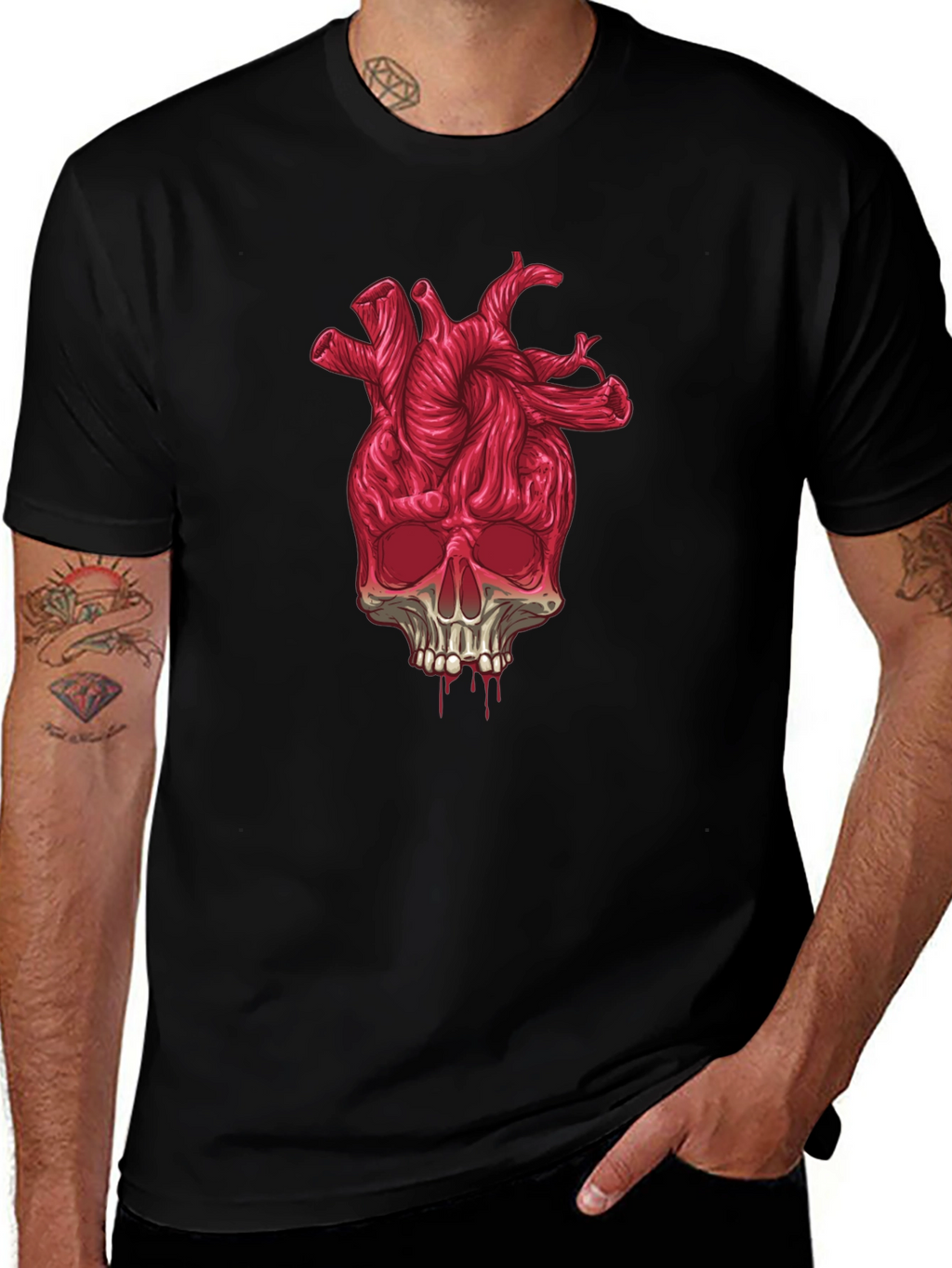 Heart Skull Graphic Tee - Black