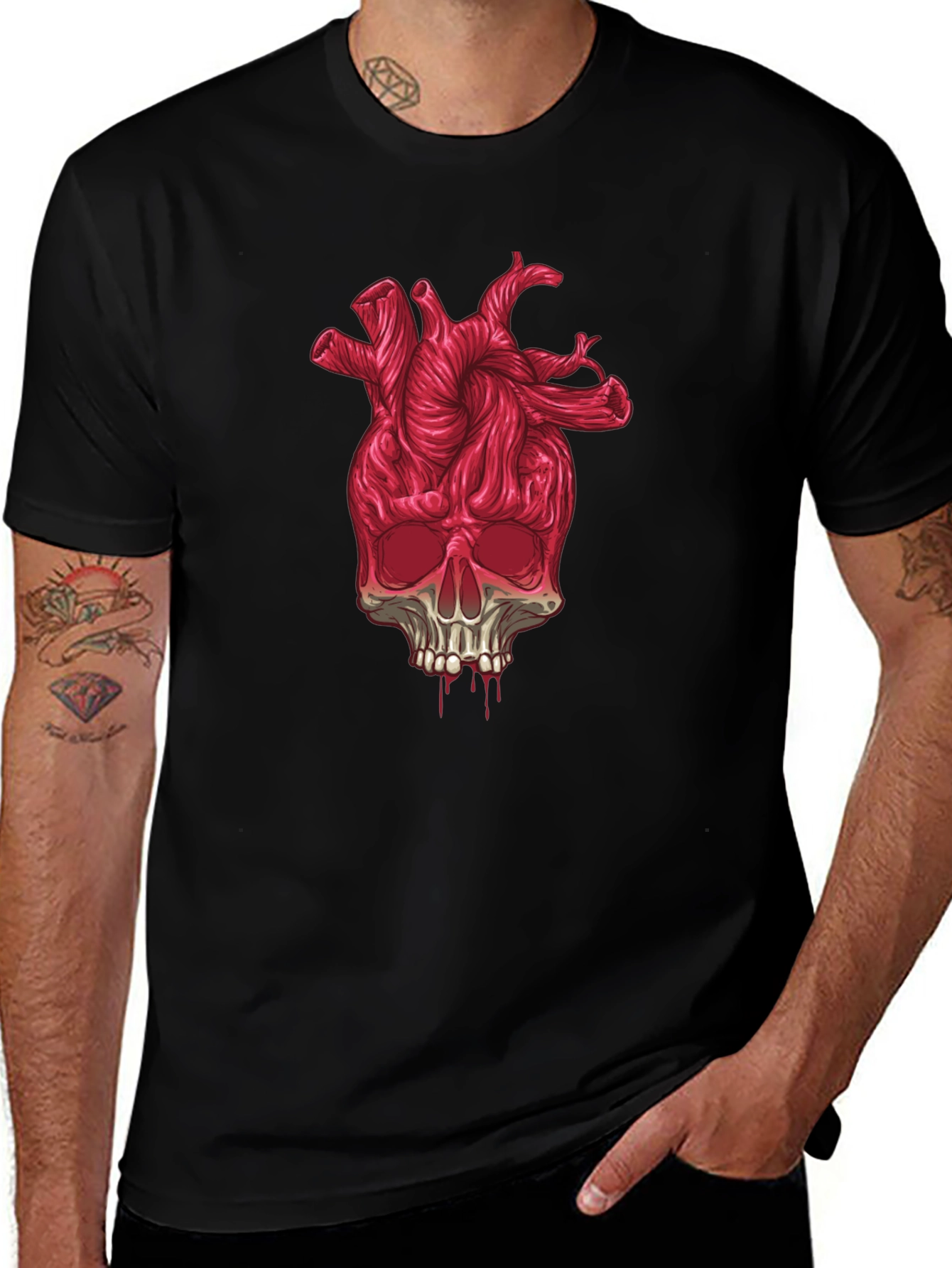 Heart Skull Graphic Tee - Black