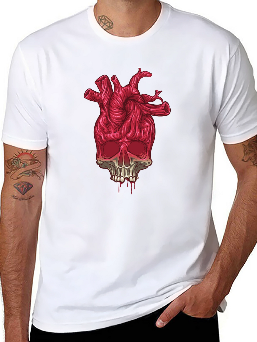Heart Skull Graphic Tee - Black