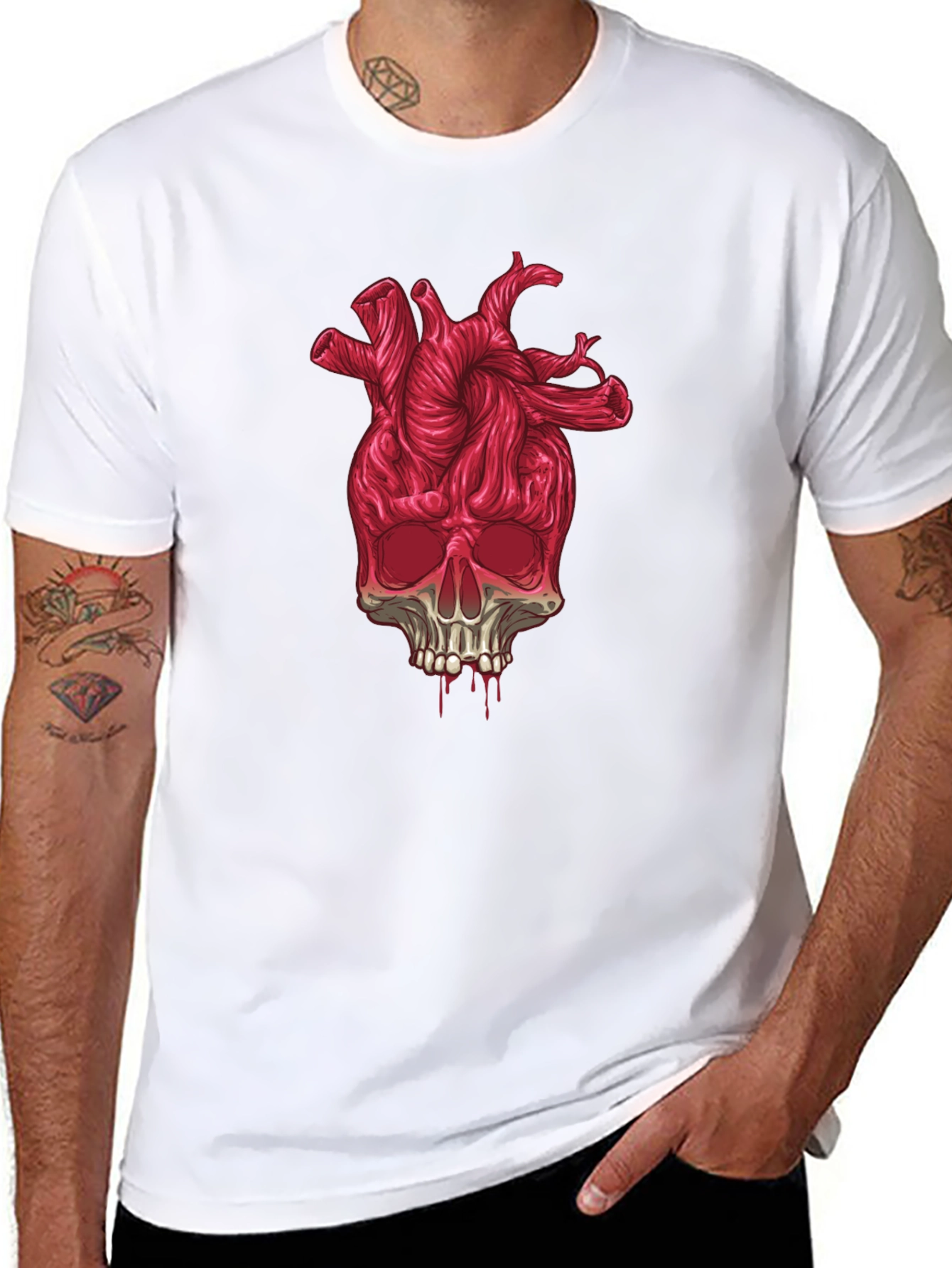 Heart Skull Graphic Tee - Black