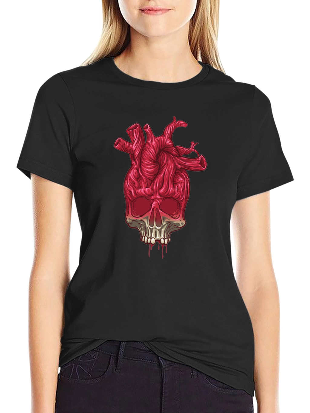 Heart Skull Graphic Tee - Black