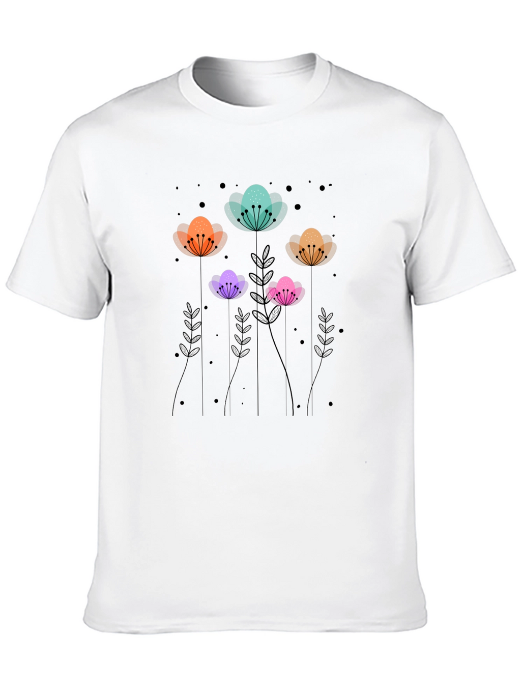 Floral Print Black T-Shirt - Unique Design