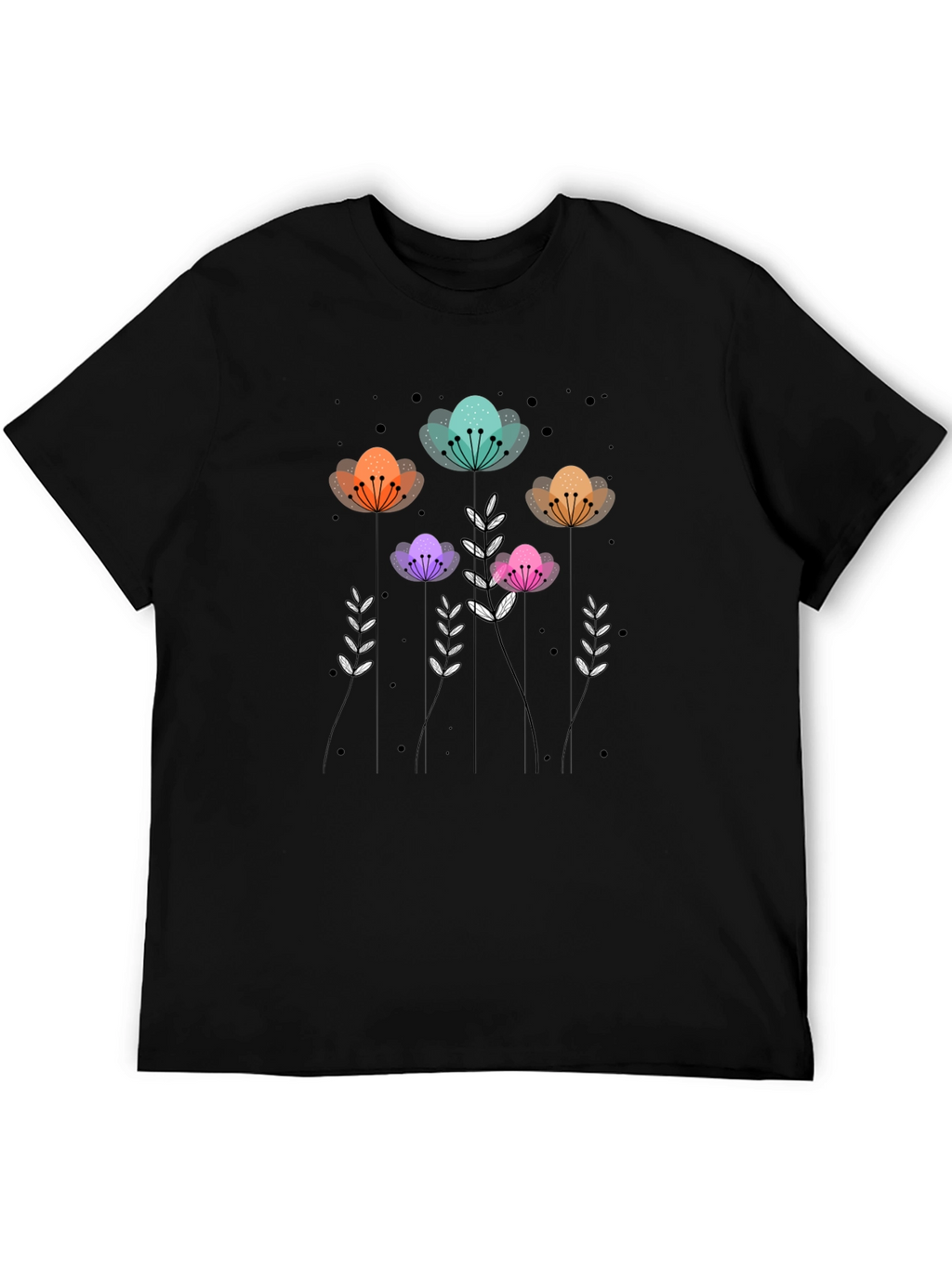 Floral Print Black T-Shirt - Unique Design