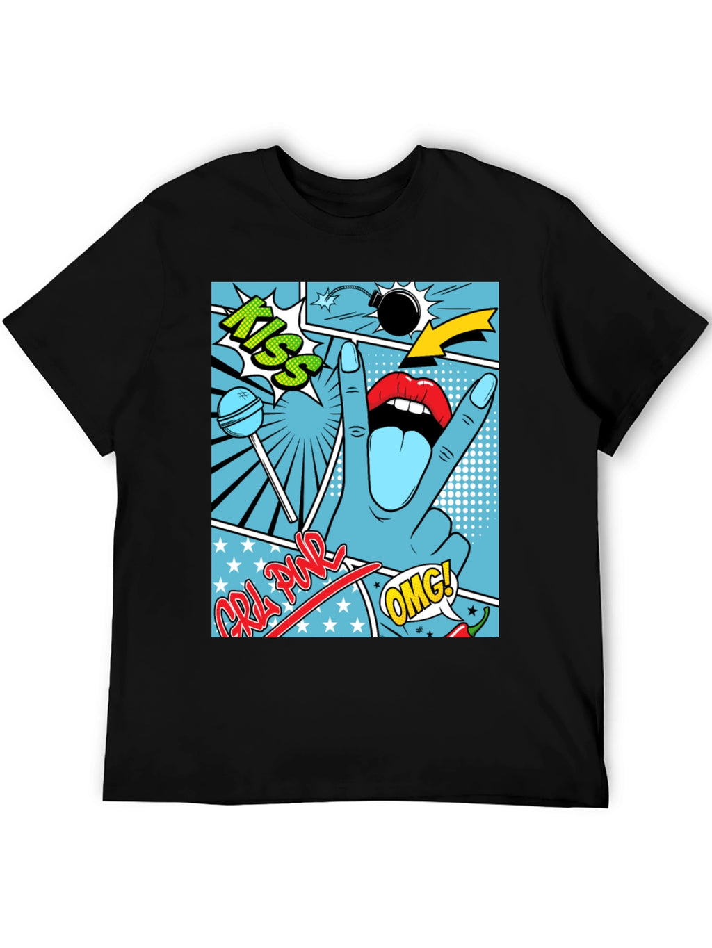 Pop Art Graphic Print Mens Black T-Shirt