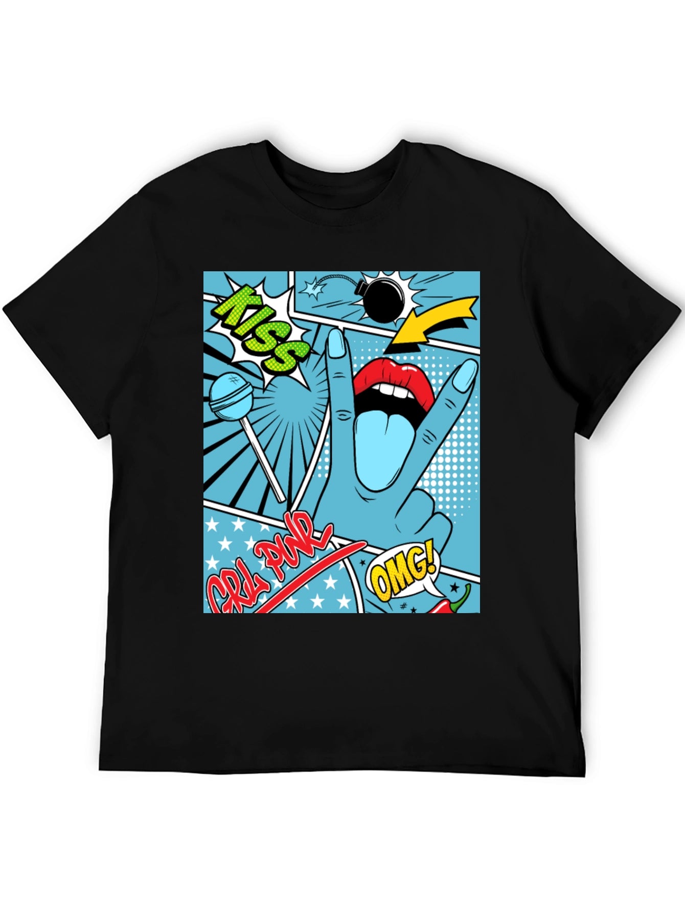 Pop Art Graphic Print Mens Black T-Shirt