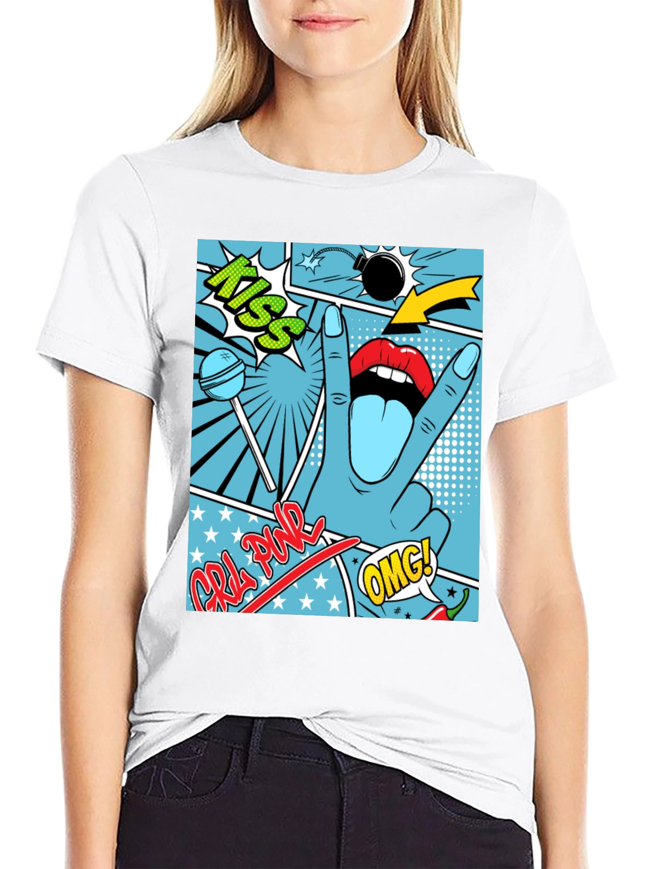 Pop Art Graphic Print Mens Black T-Shirt