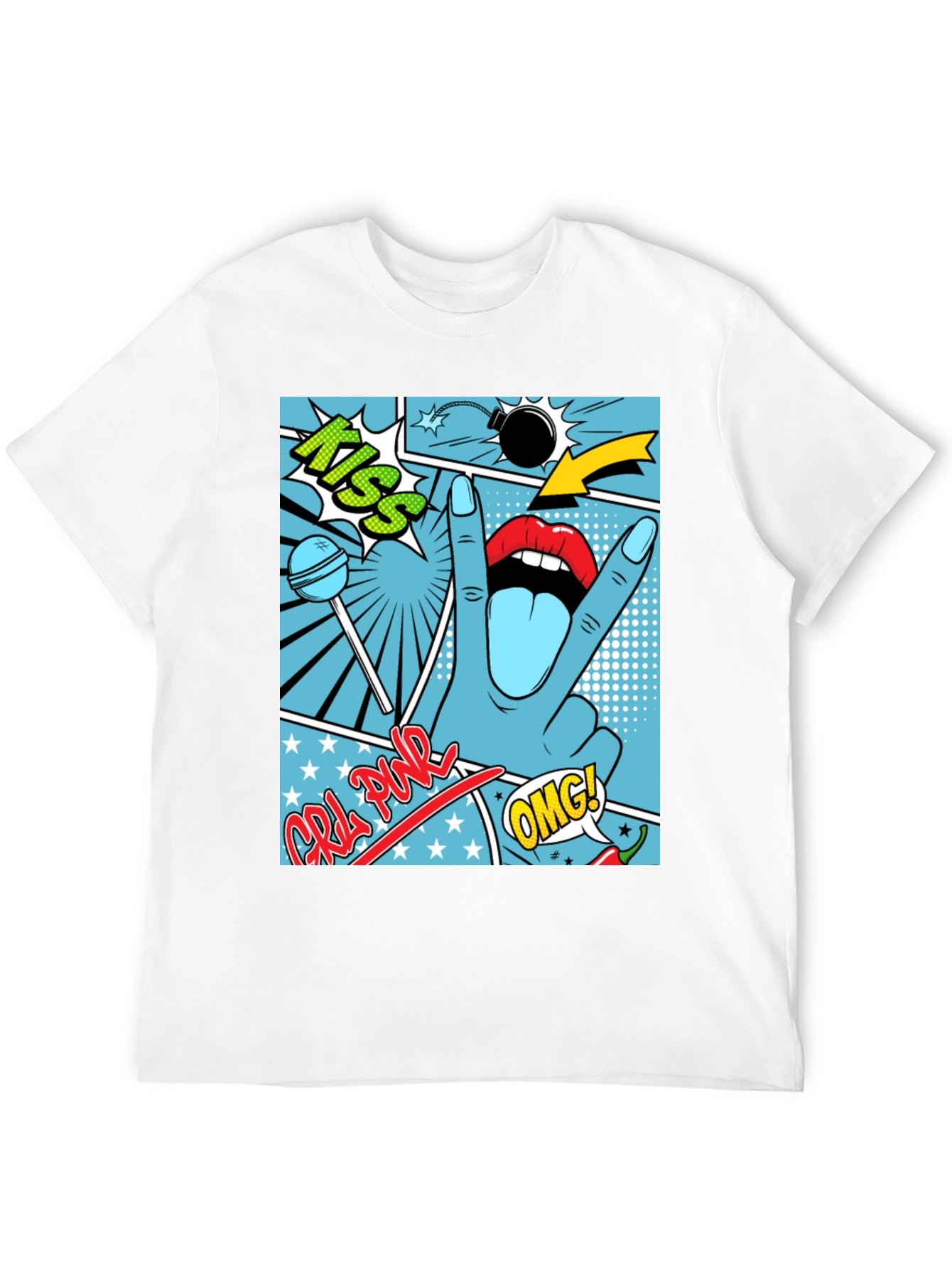 Pop Art Graphic Print Mens Black T-Shirt