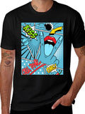 Pop Art Graphic Print Mens Black T-Shirt