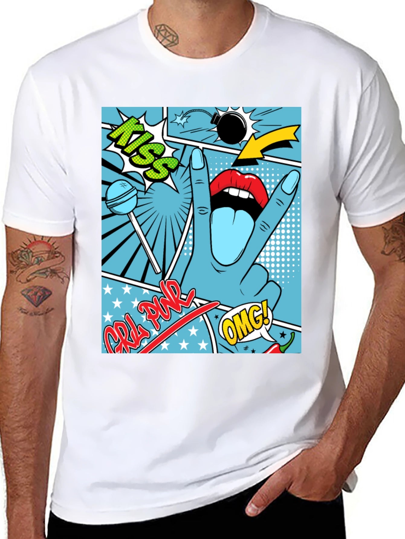 Pop Art Graphic Print Mens Black T-Shirt