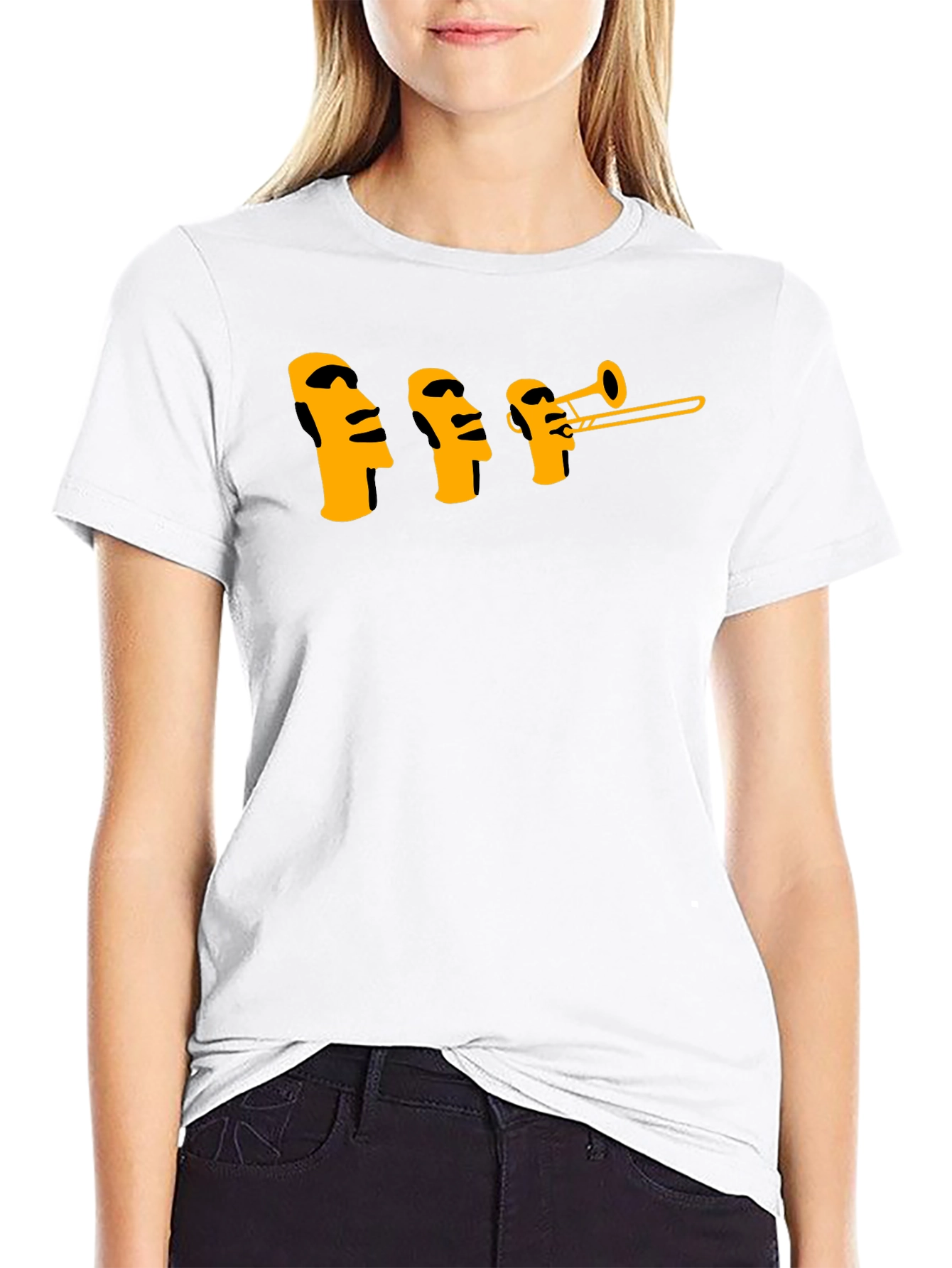 Moai Trombone Mens Black Graphic T-Shirt