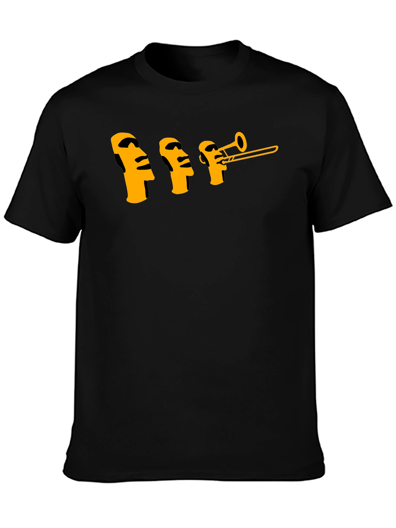 Moai Trombone Mens Black Graphic T-Shirt