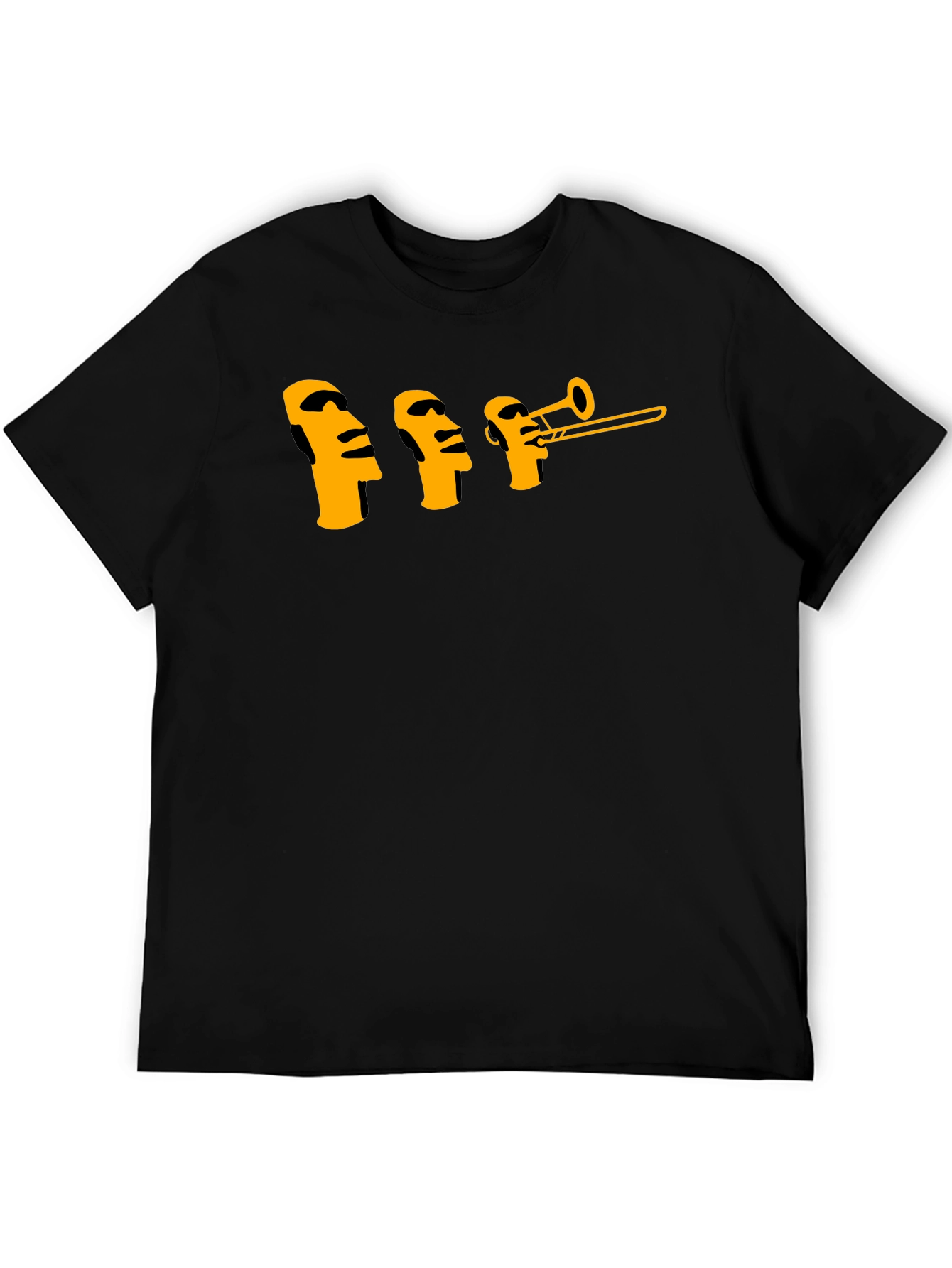 Moai Trombone Mens Black Graphic T-Shirt