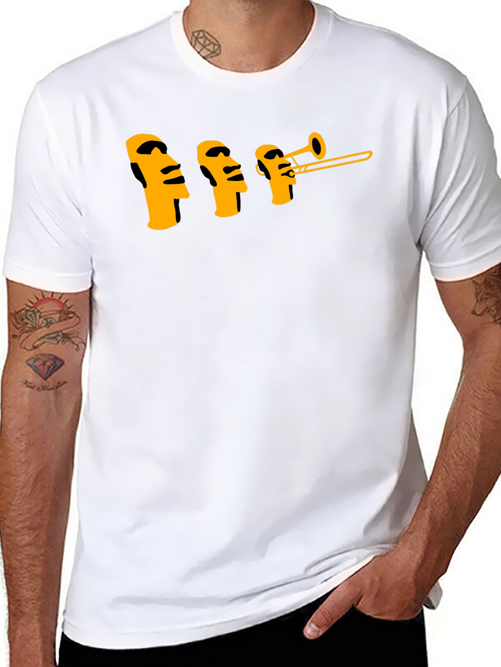 Moai Trombone Mens Black Graphic T-Shirt