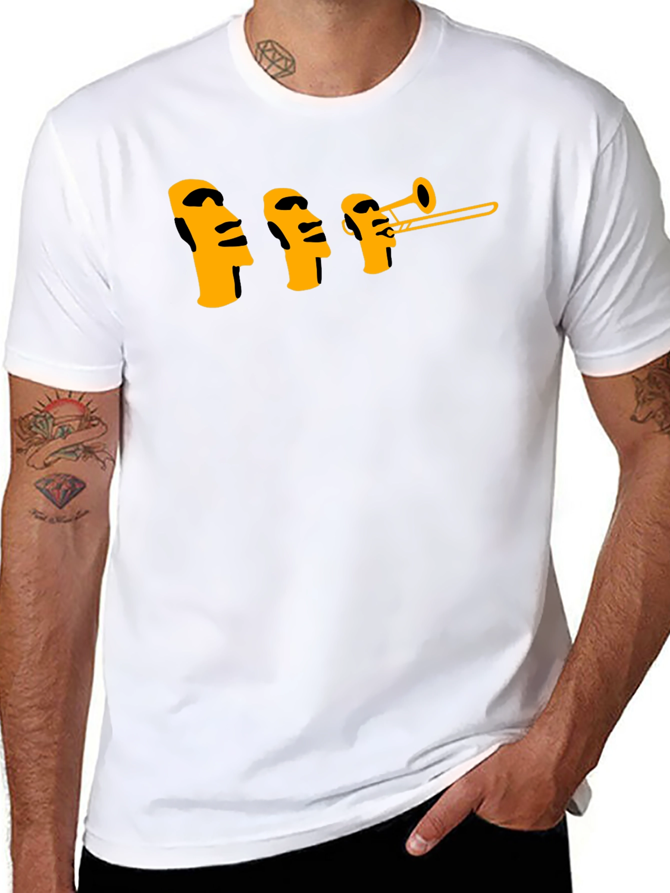 Moai Trombone Mens Black Graphic T-Shirt