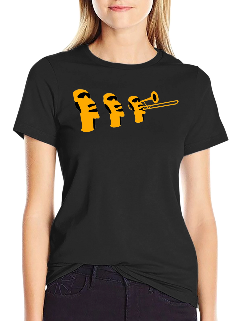 Moai Trombone Mens Black Graphic T-Shirt