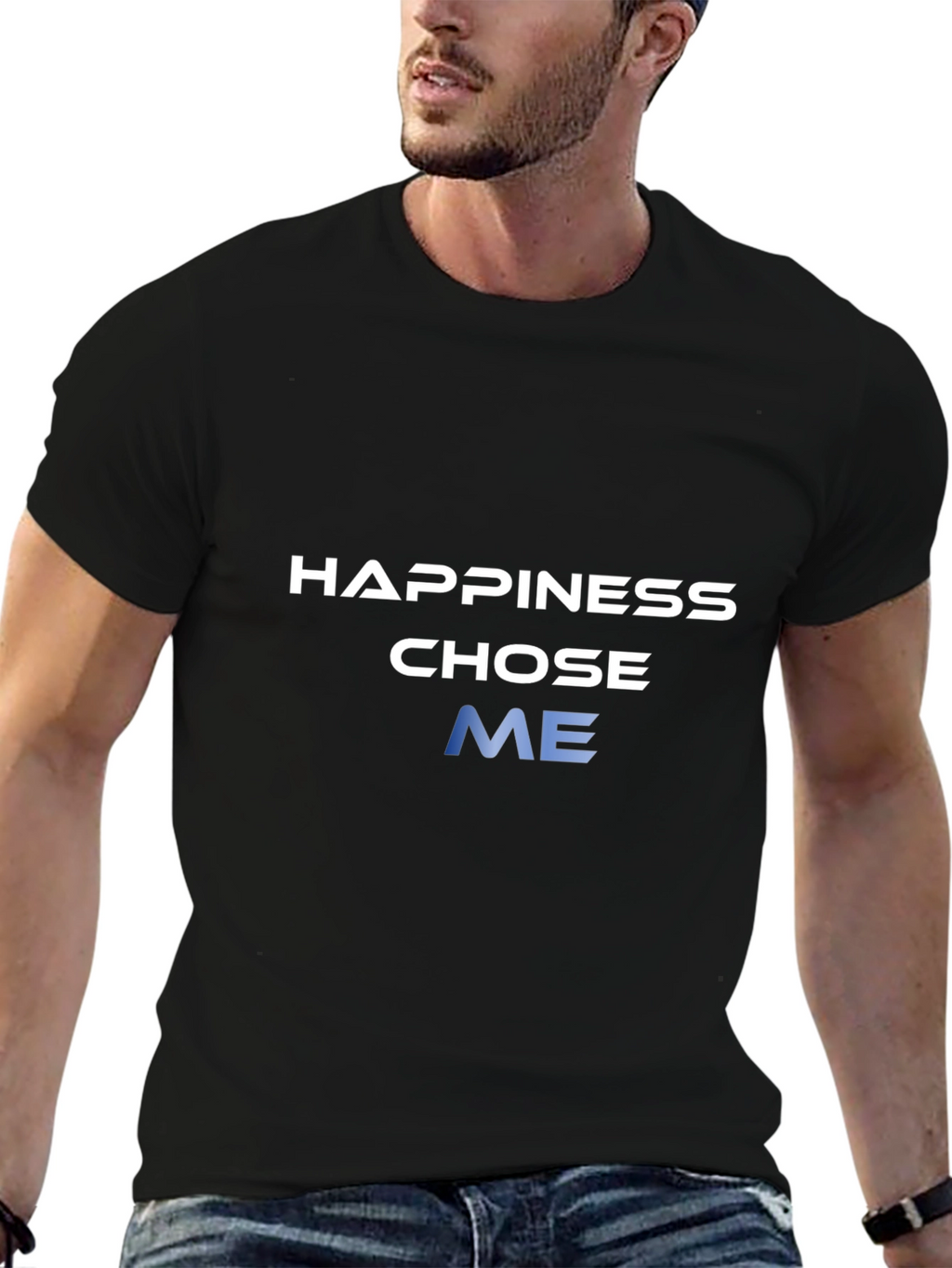 Happiness Chose Me Graphic Tee - Black Cotton Blend