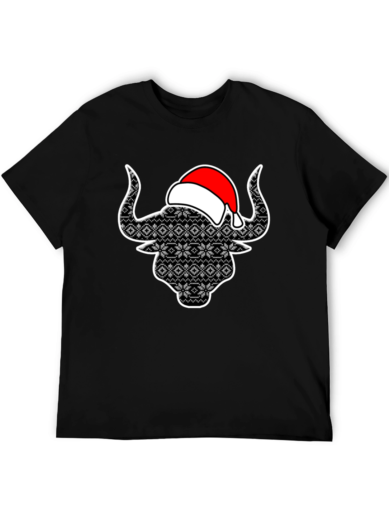 Festive Bull T-Shirt with Santa Hat