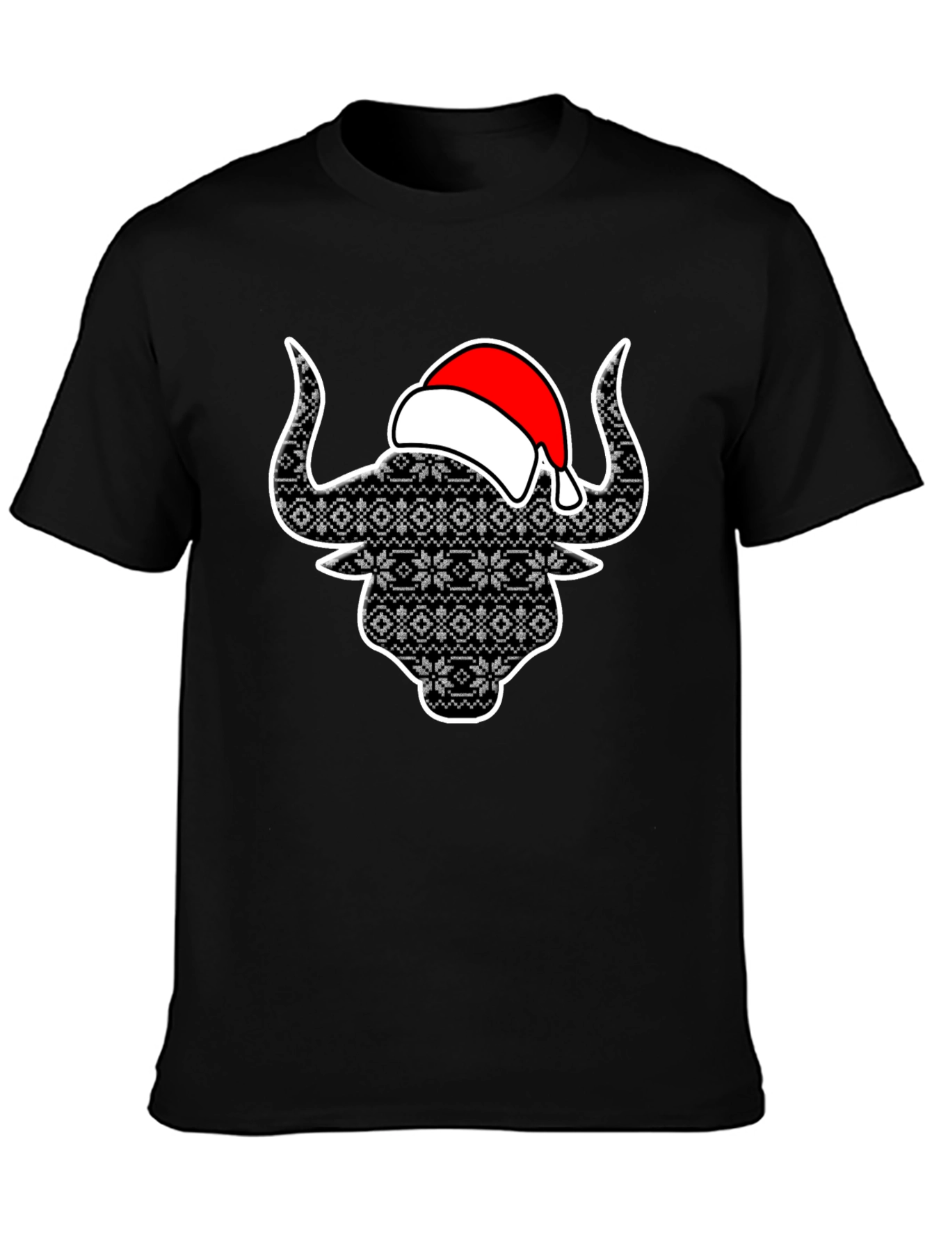 Festive Bull T-Shirt with Santa Hat